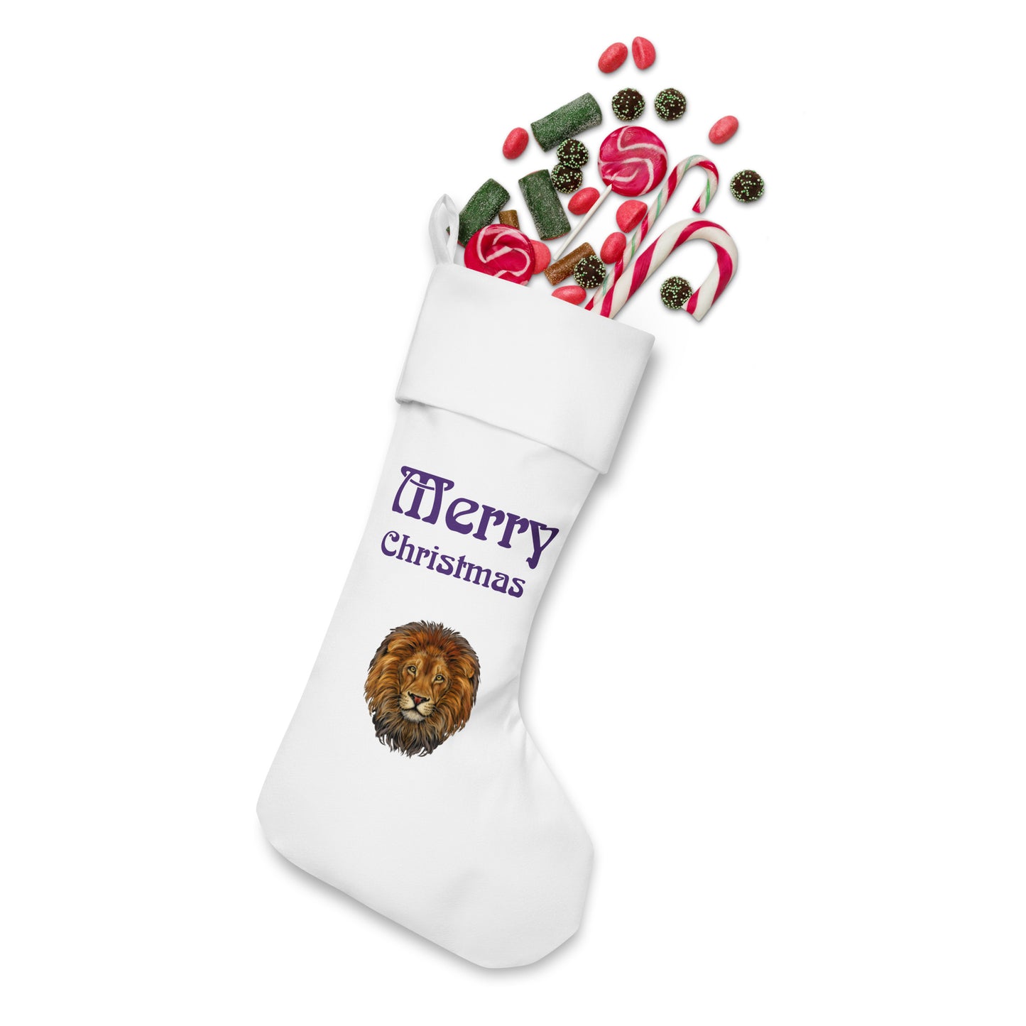 “White”Christmas Stocking W/Purple Font