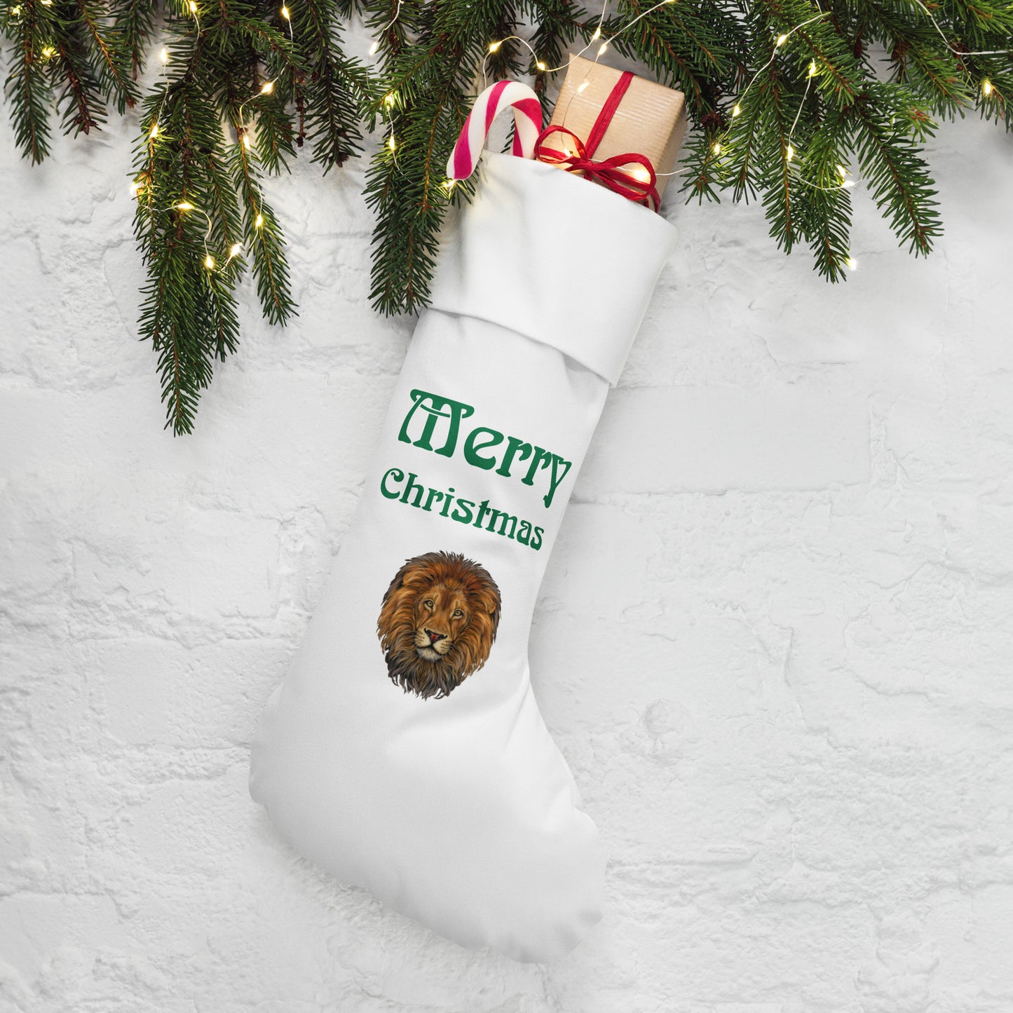 “White”Christmas Stocking W/Green Font