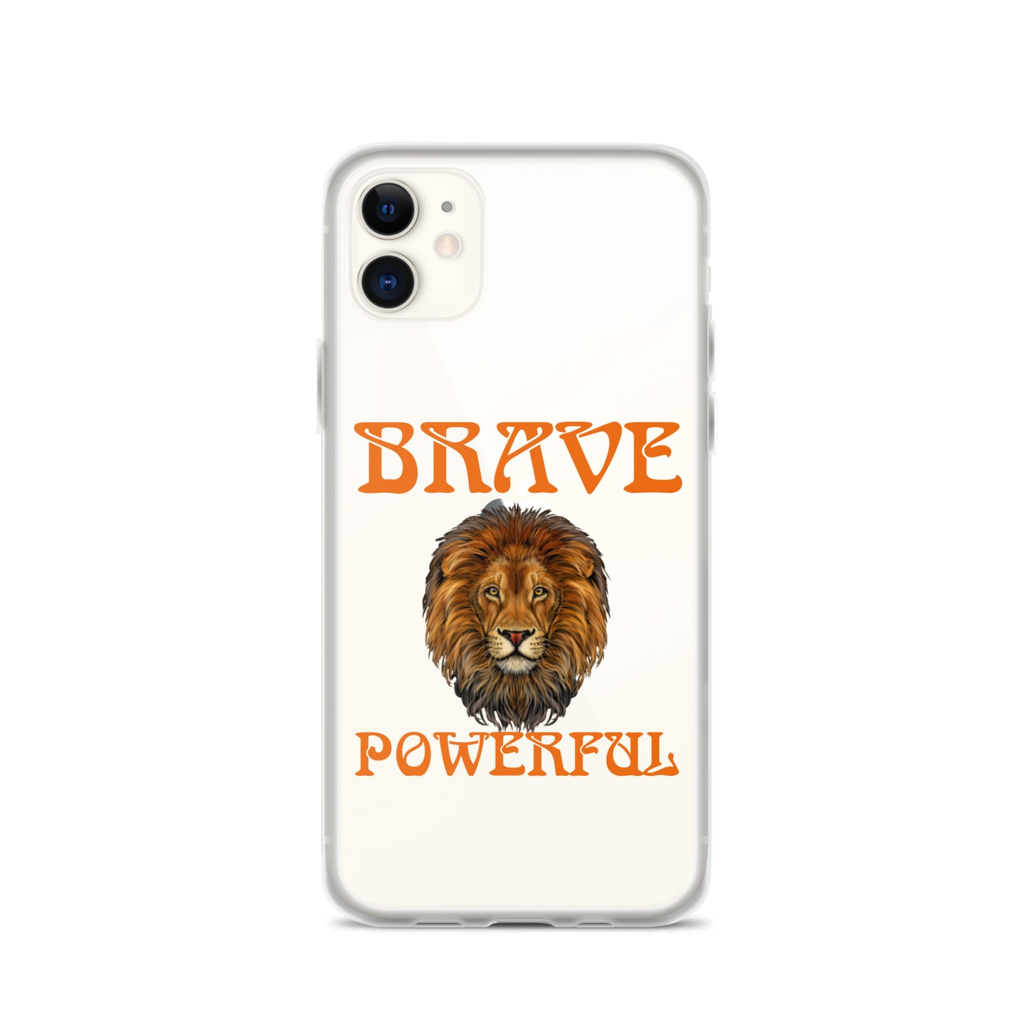 “BRAVE,POWERFUL”Clear Case for iPhone® W/Orange Font