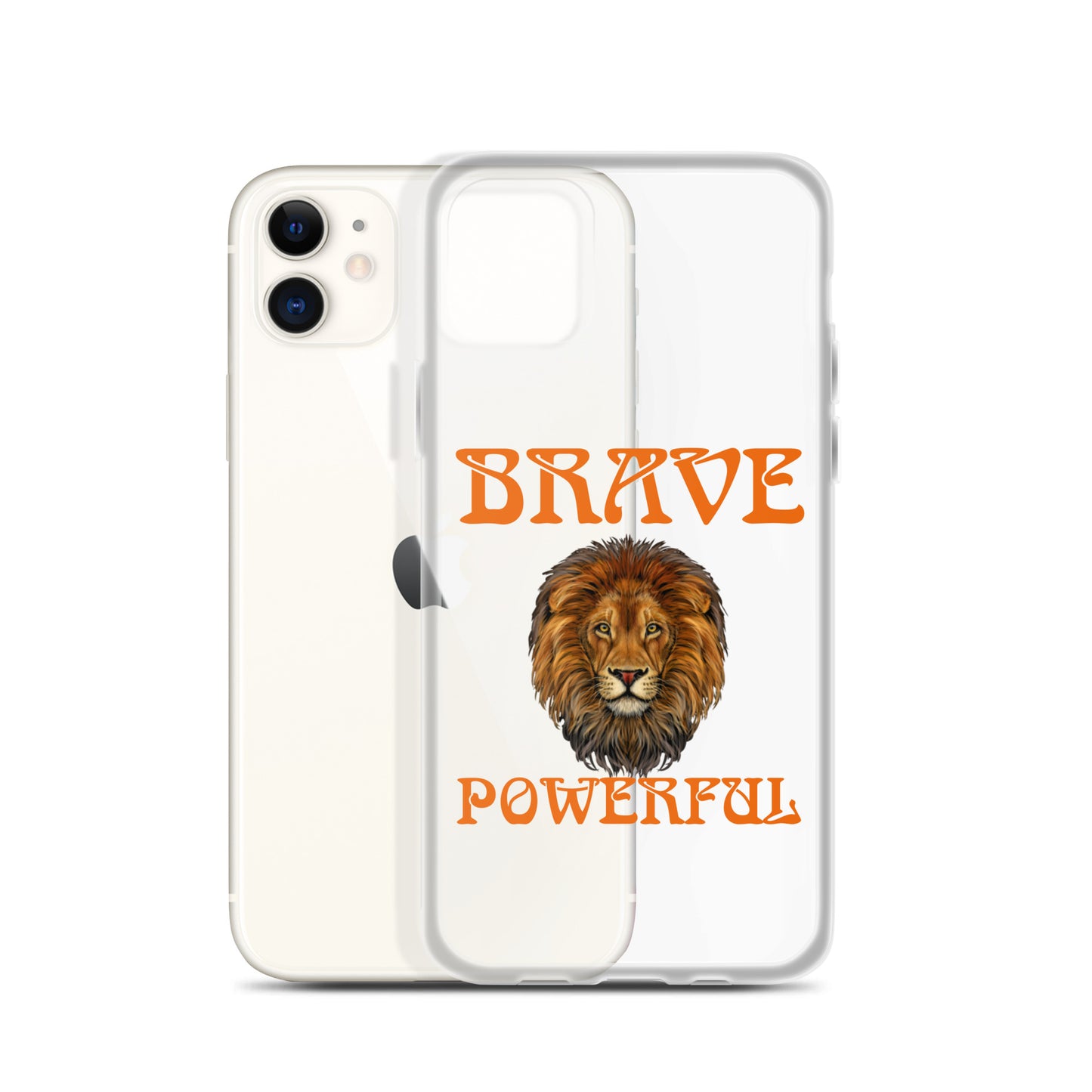 “BRAVE,POWERFUL”Clear Case for iPhone® W/Orange Font