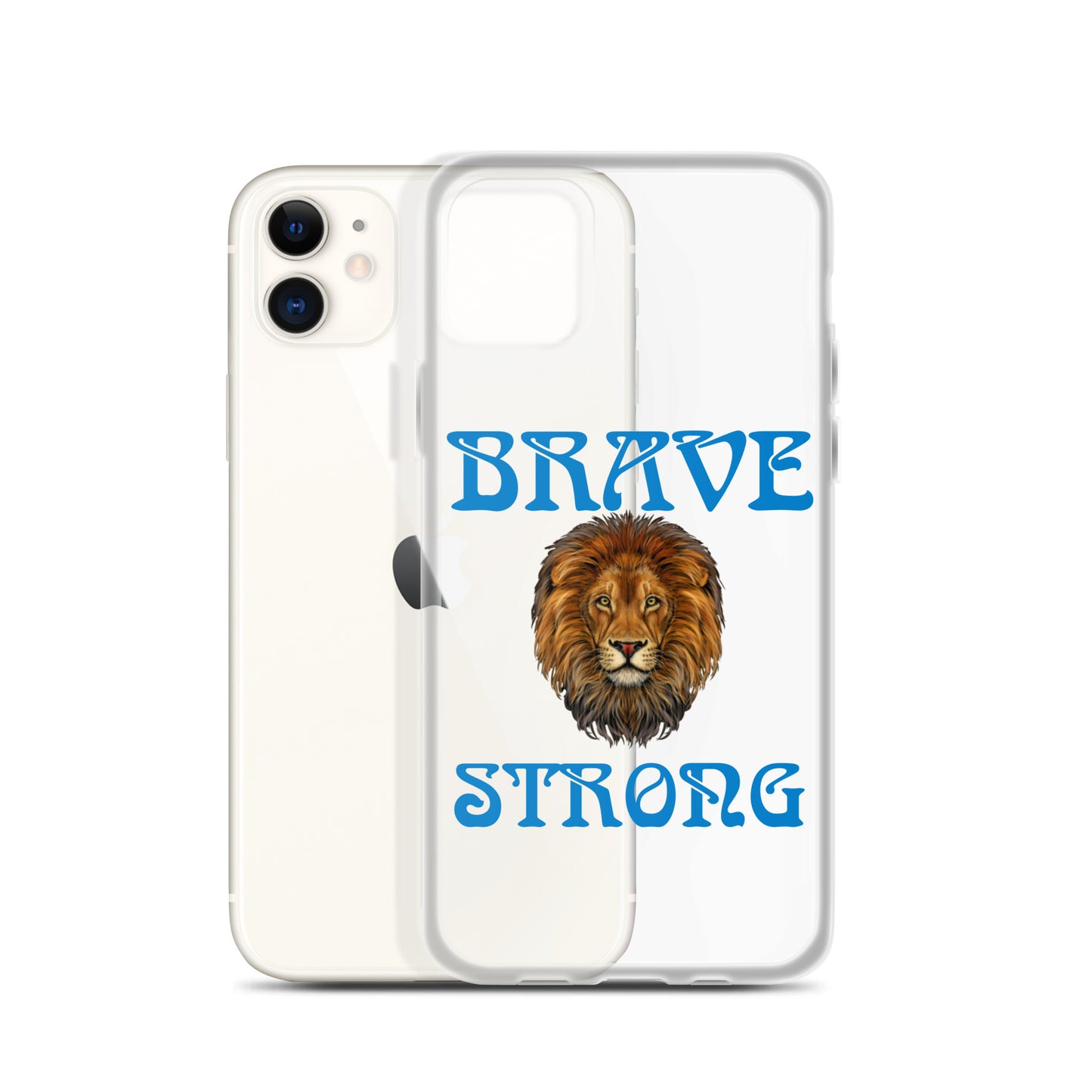 “BRAVE,STRONG”Clear Case for iPhone® W/Blue Font