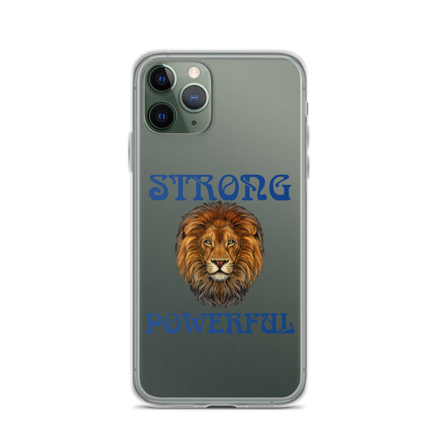 “STRONG,POWERFUL”Clear Case for iPhone® W/Blue Font