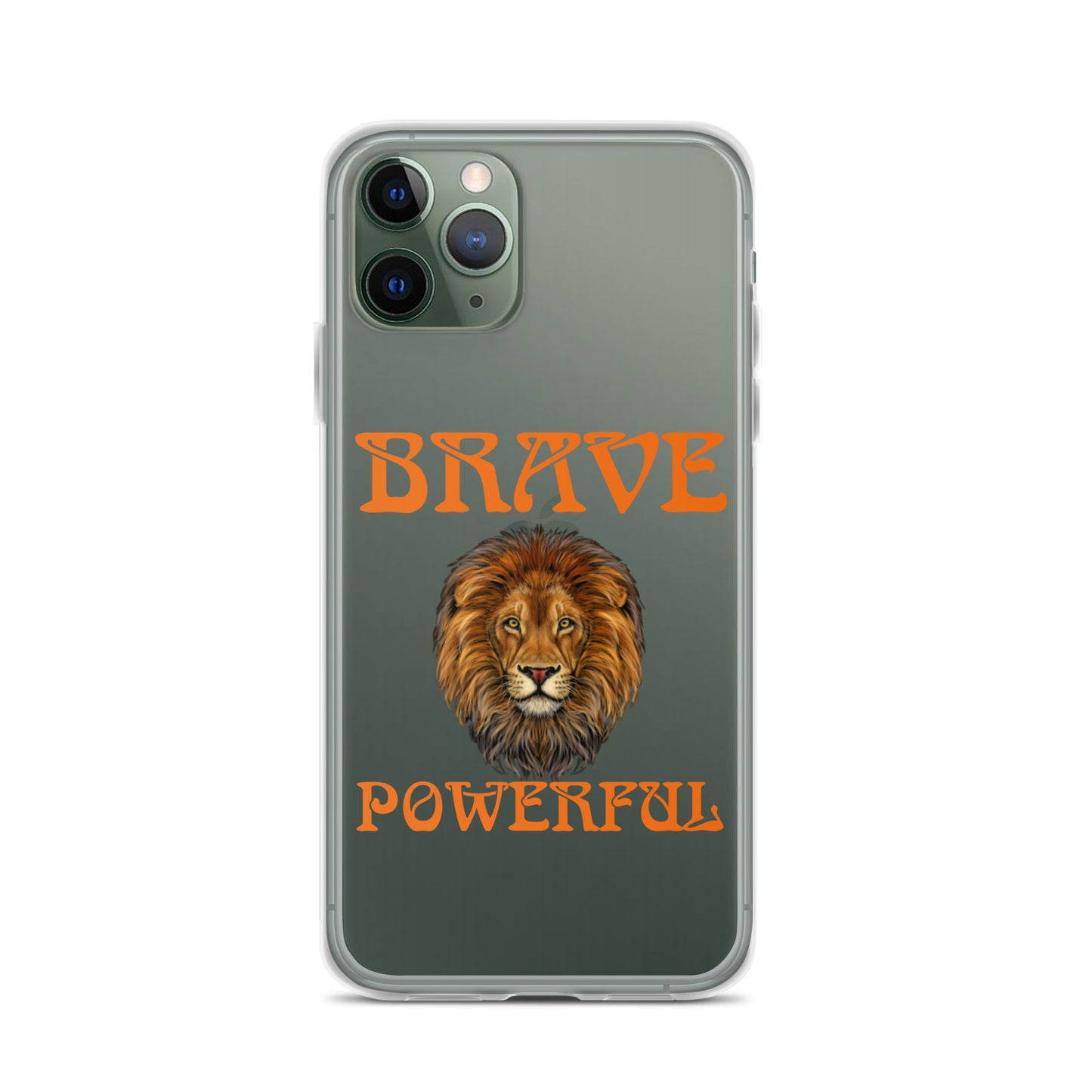 “BRAVE,POWERFUL”Clear Case for iPhone® W/Orange Font