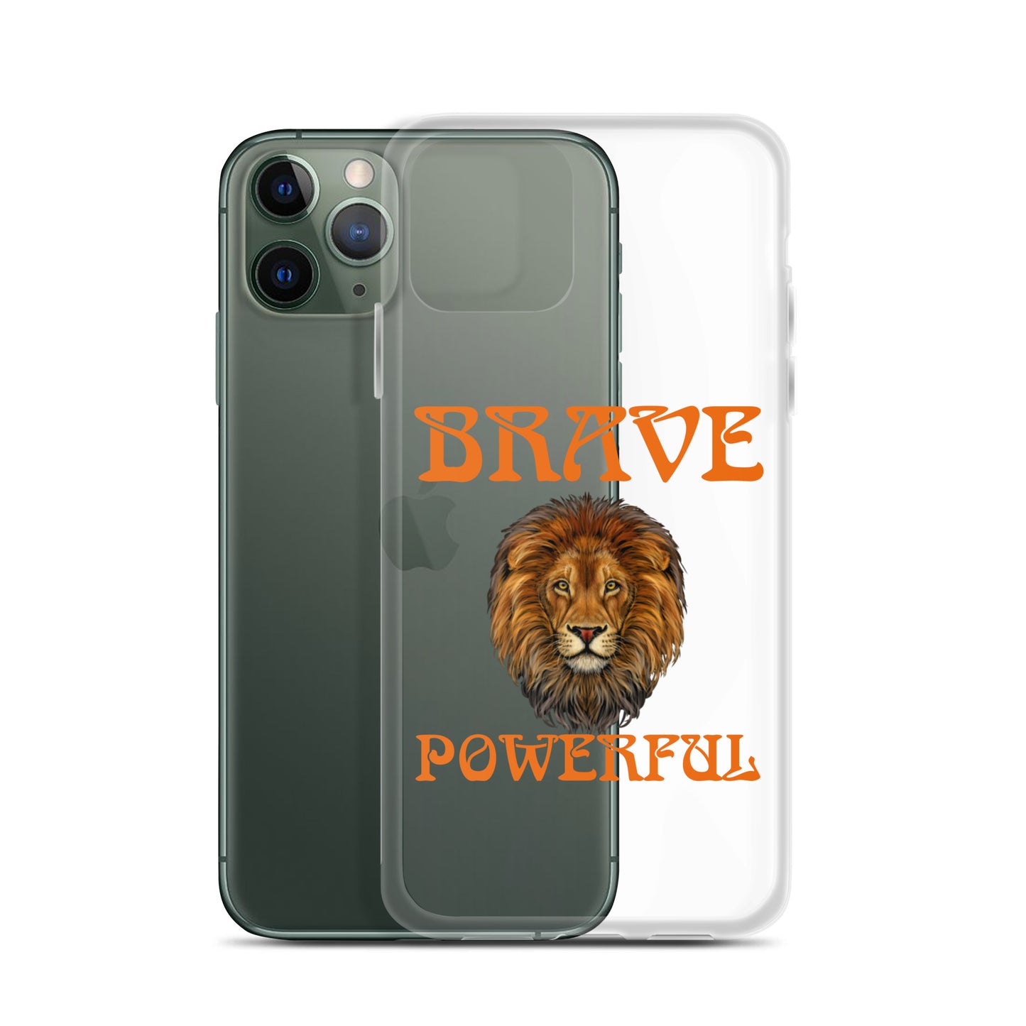 “BRAVE,POWERFUL”Clear Case for iPhone® W/Orange Font