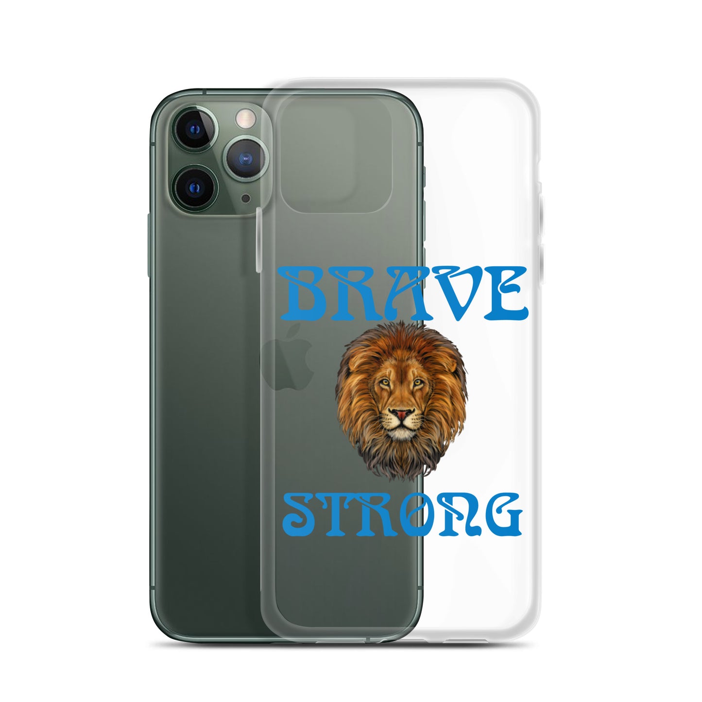 “BRAVE,STRONG”Clear Case for iPhone® W/Blue Font