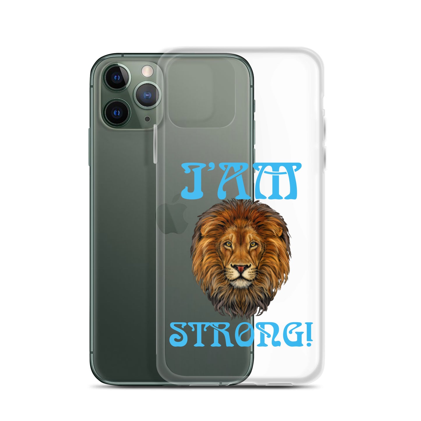 “I’AM STRONG!”Clear Case for iPhone® W/SkyBlue Font