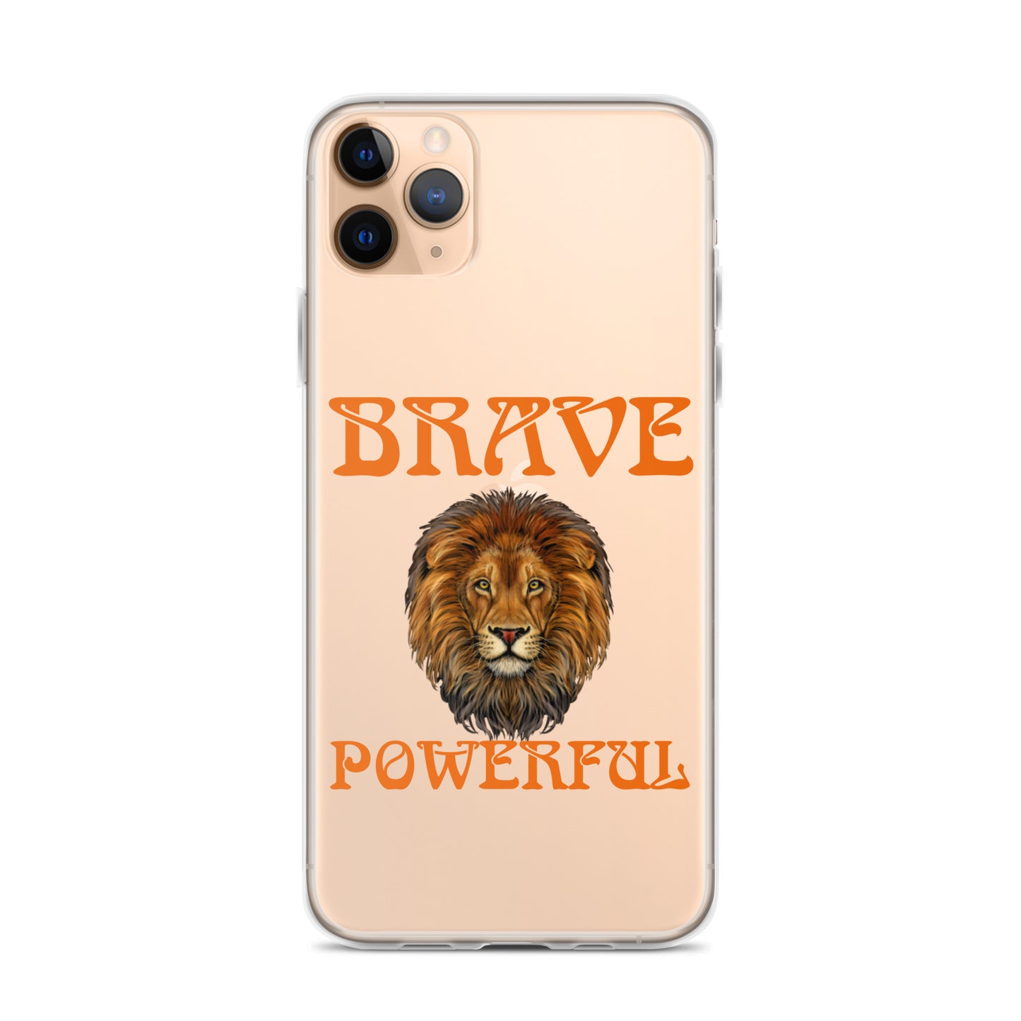 “BRAVE,POWERFUL”Clear Case for iPhone® W/Orange Font