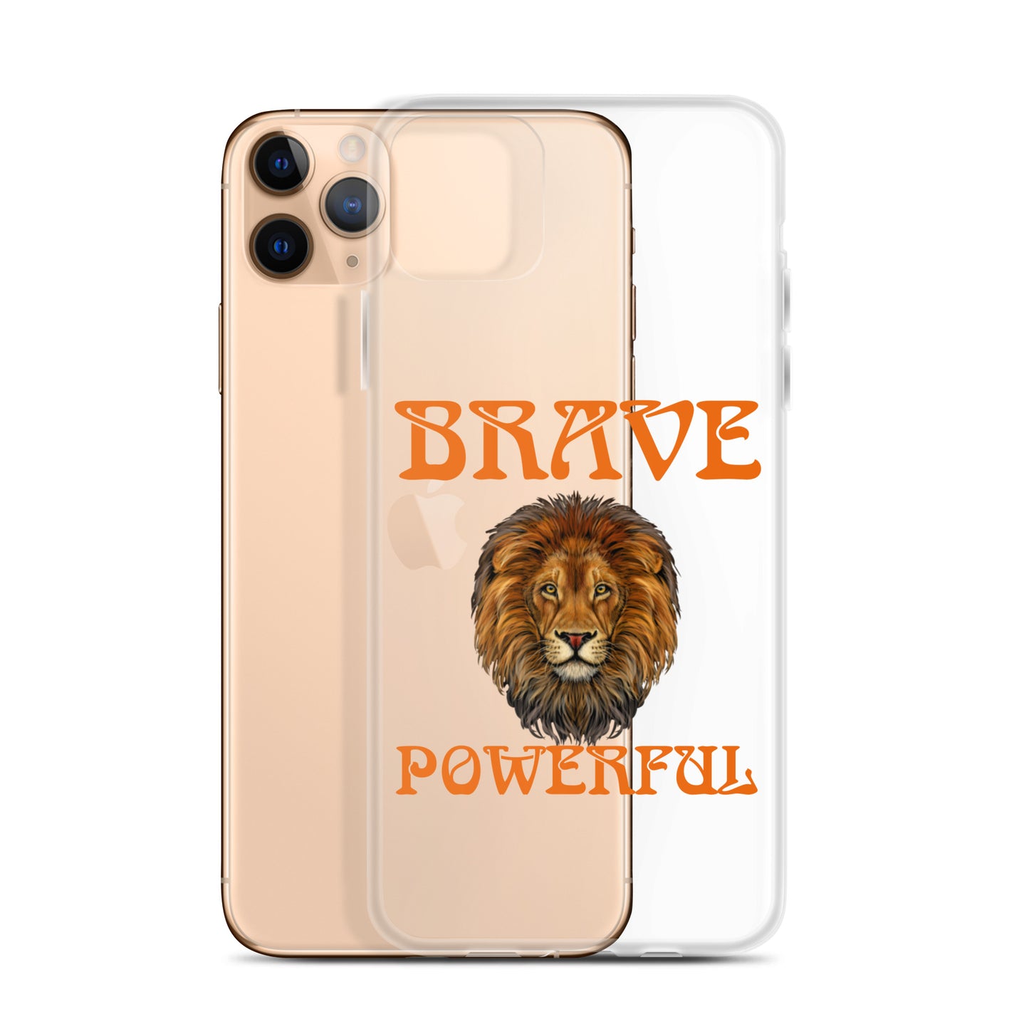 “BRAVE,POWERFUL”Clear Case for iPhone® W/Orange Font