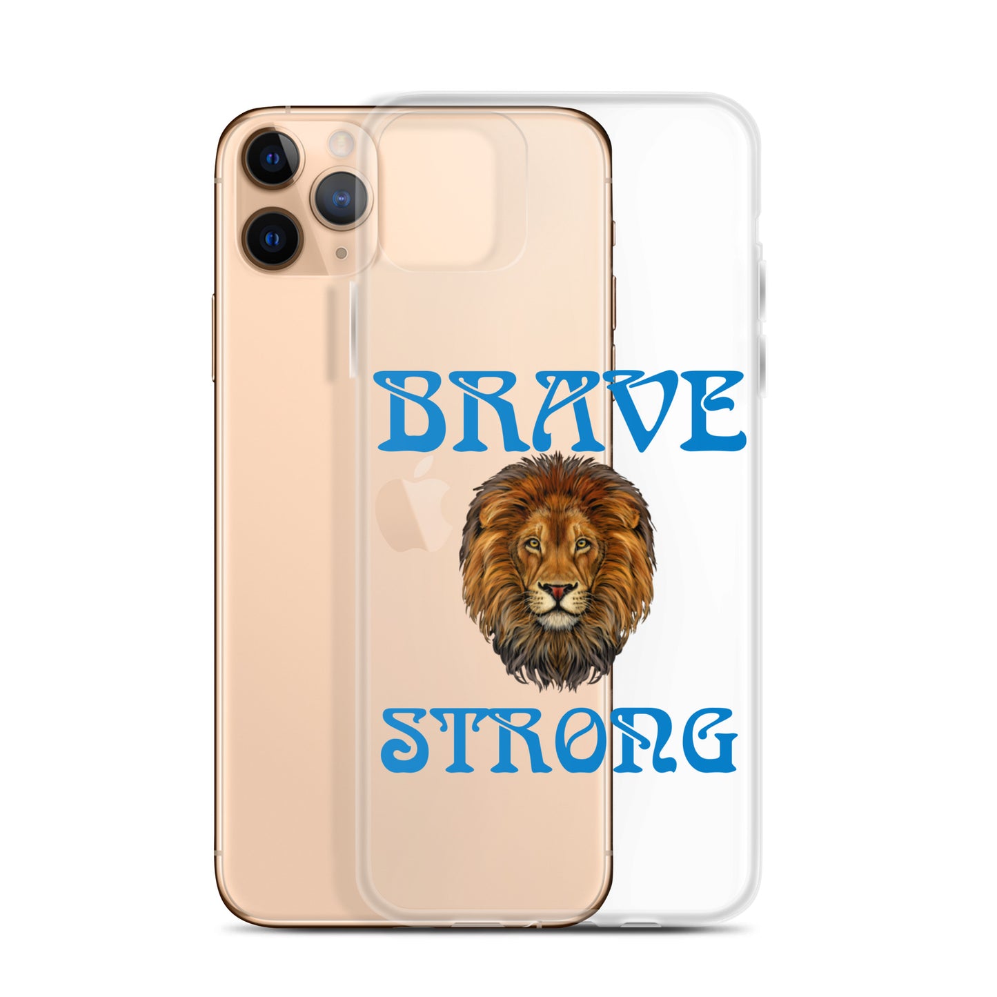 “BRAVE,STRONG”Clear Case for iPhone® W/Blue Font