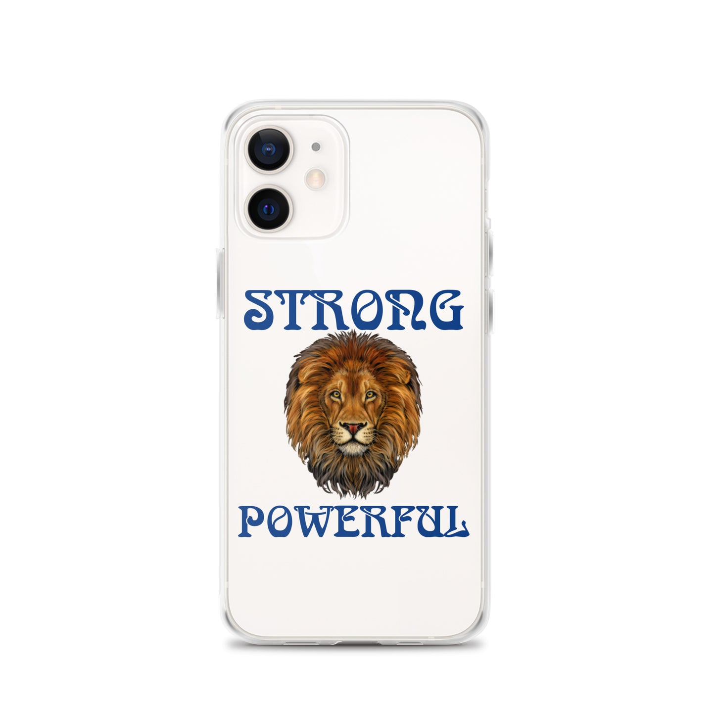 “STRONG,POWERFUL”Clear Case for iPhone® W/Blue Font