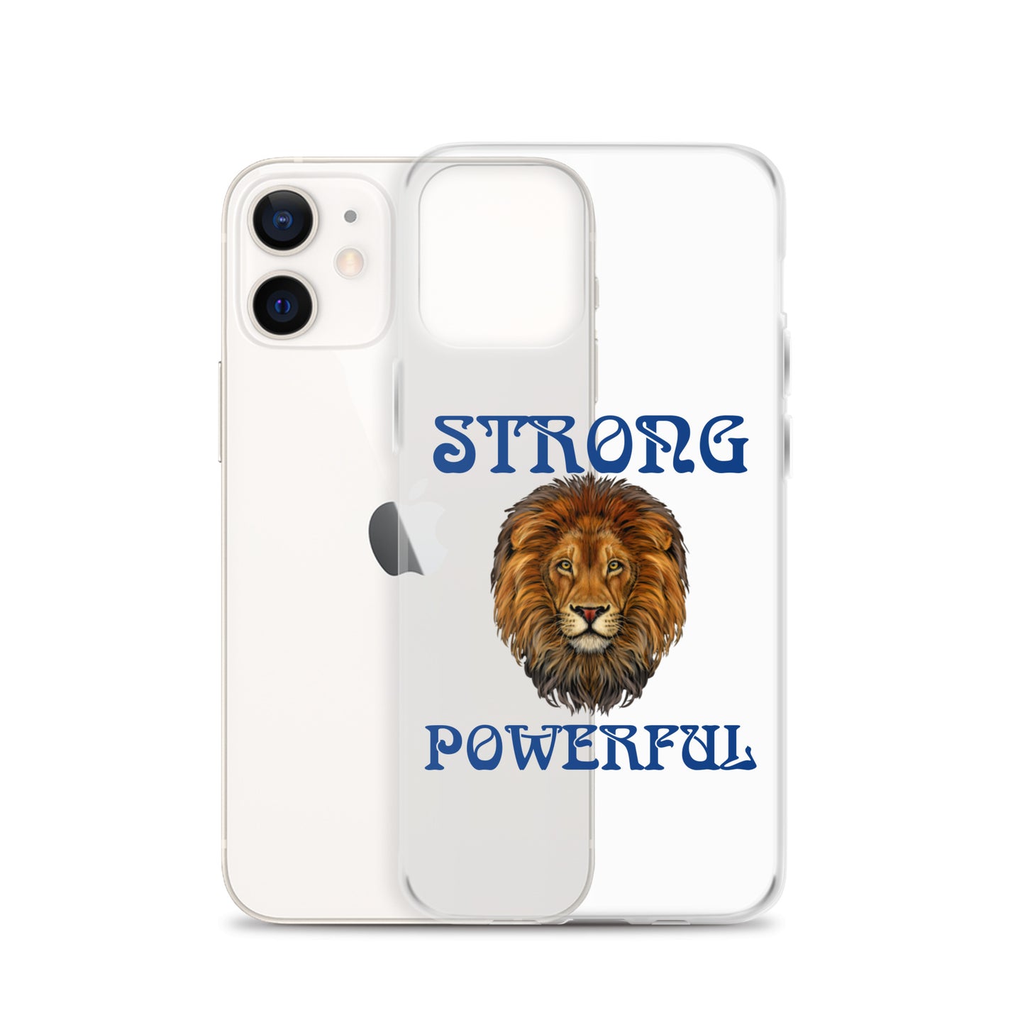 “STRONG,POWERFUL”Clear Case for iPhone® W/Blue Font