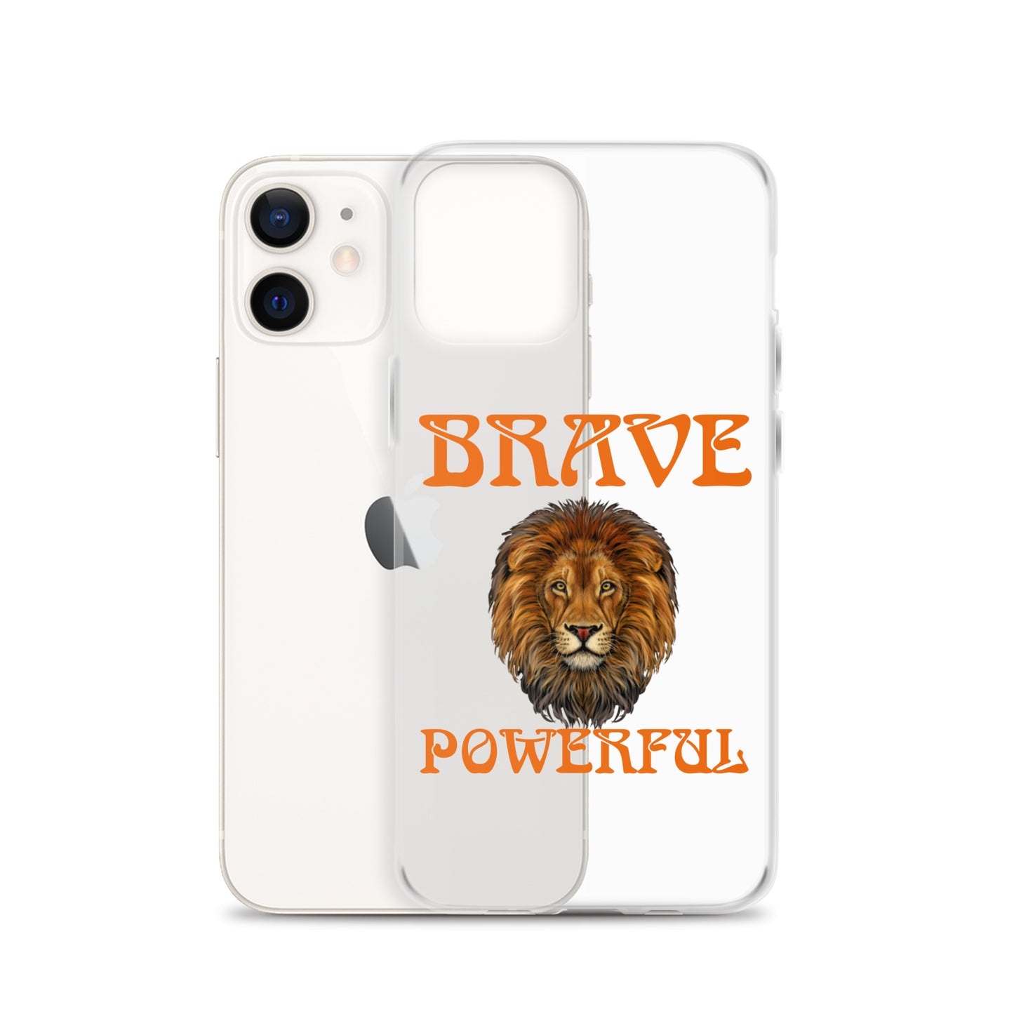 “BRAVE,POWERFUL”Clear Case for iPhone® W/Orange Font