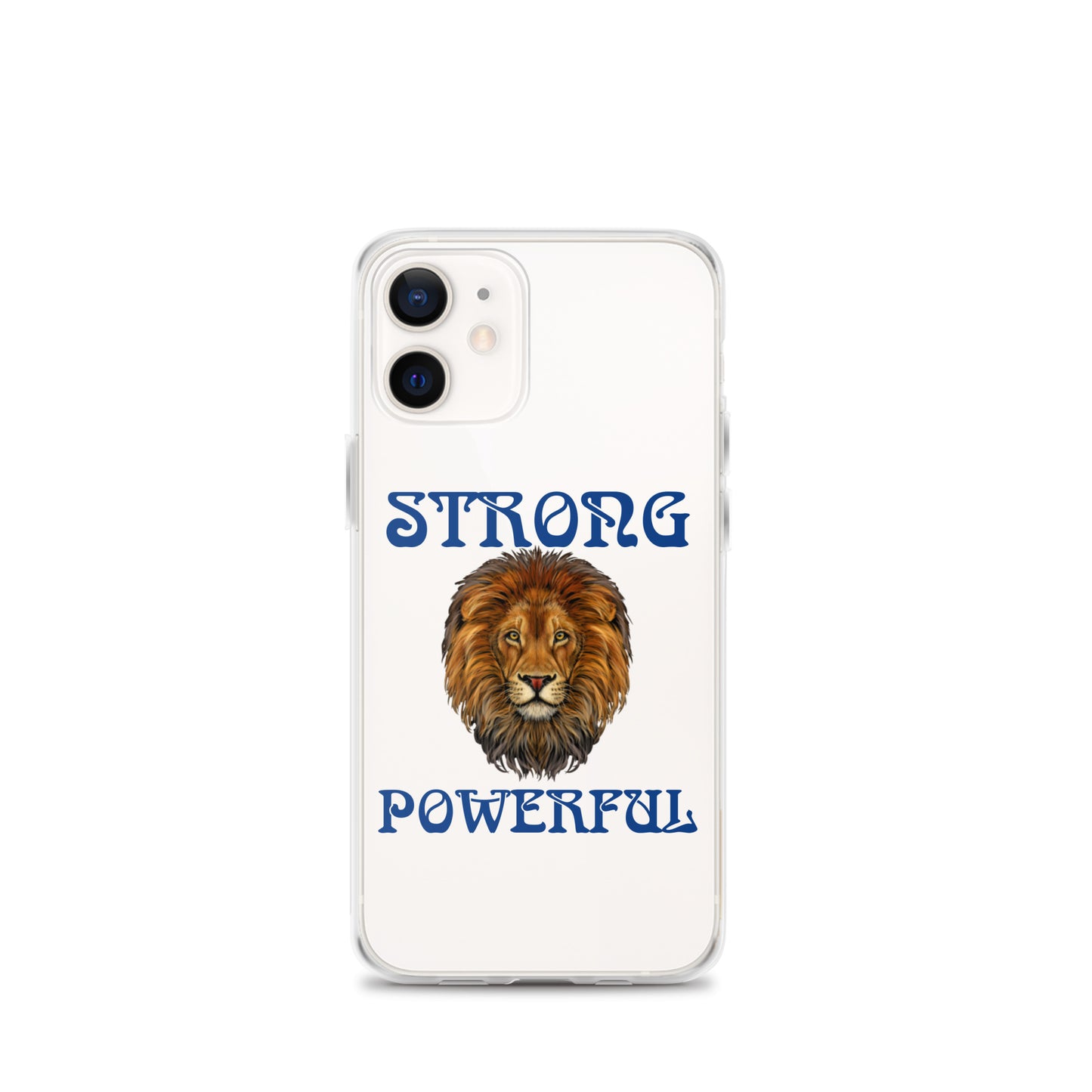 “STRONG,POWERFUL”Clear Case for iPhone® W/Blue Font