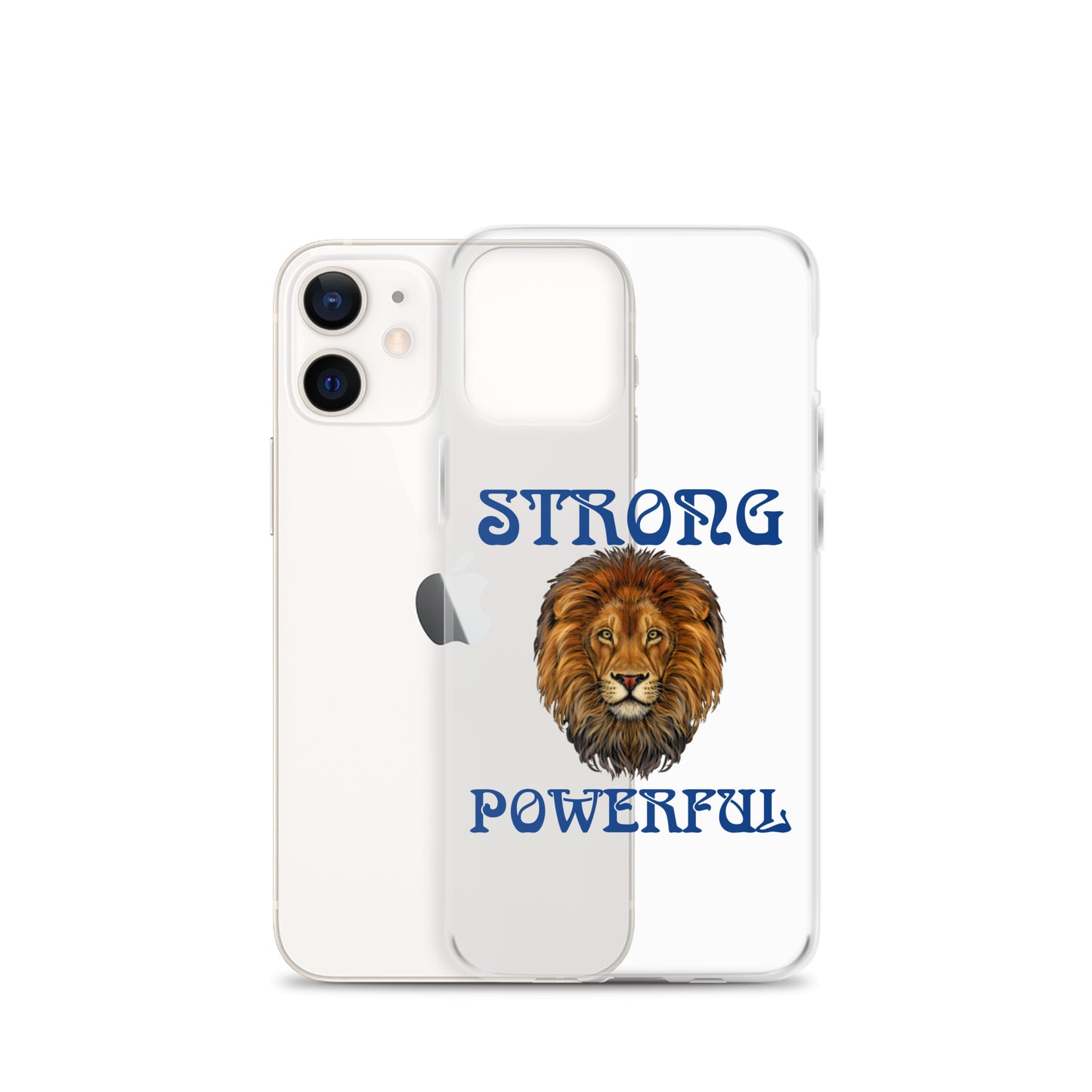 “STRONG,POWERFUL”Clear Case for iPhone® W/Blue Font