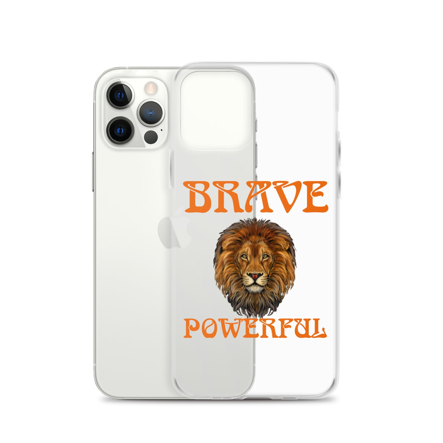 “BRAVE,POWERFUL”Clear Case for iPhone® W/Orange Font