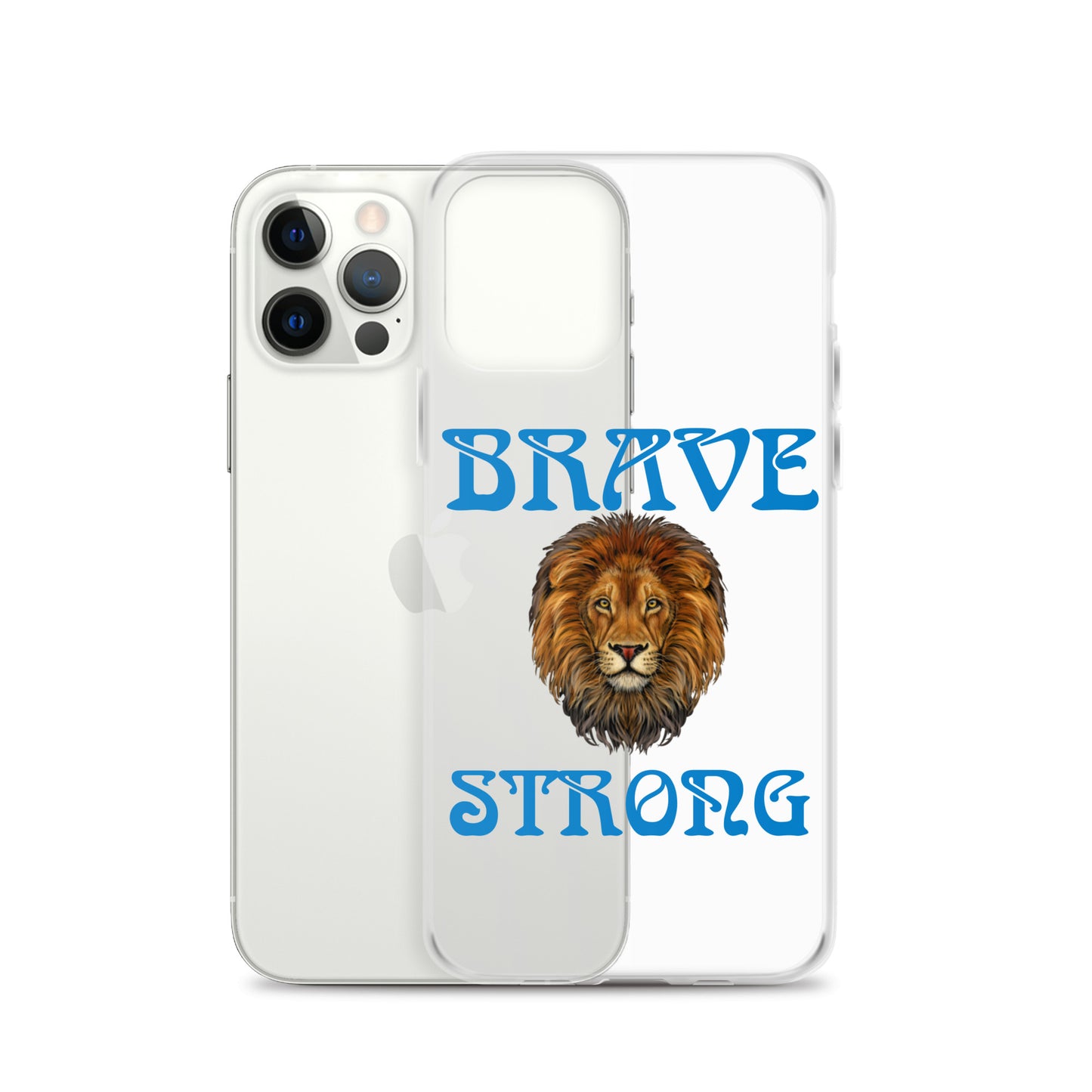 “BRAVE,STRONG”Clear Case for iPhone® W/Blue Font