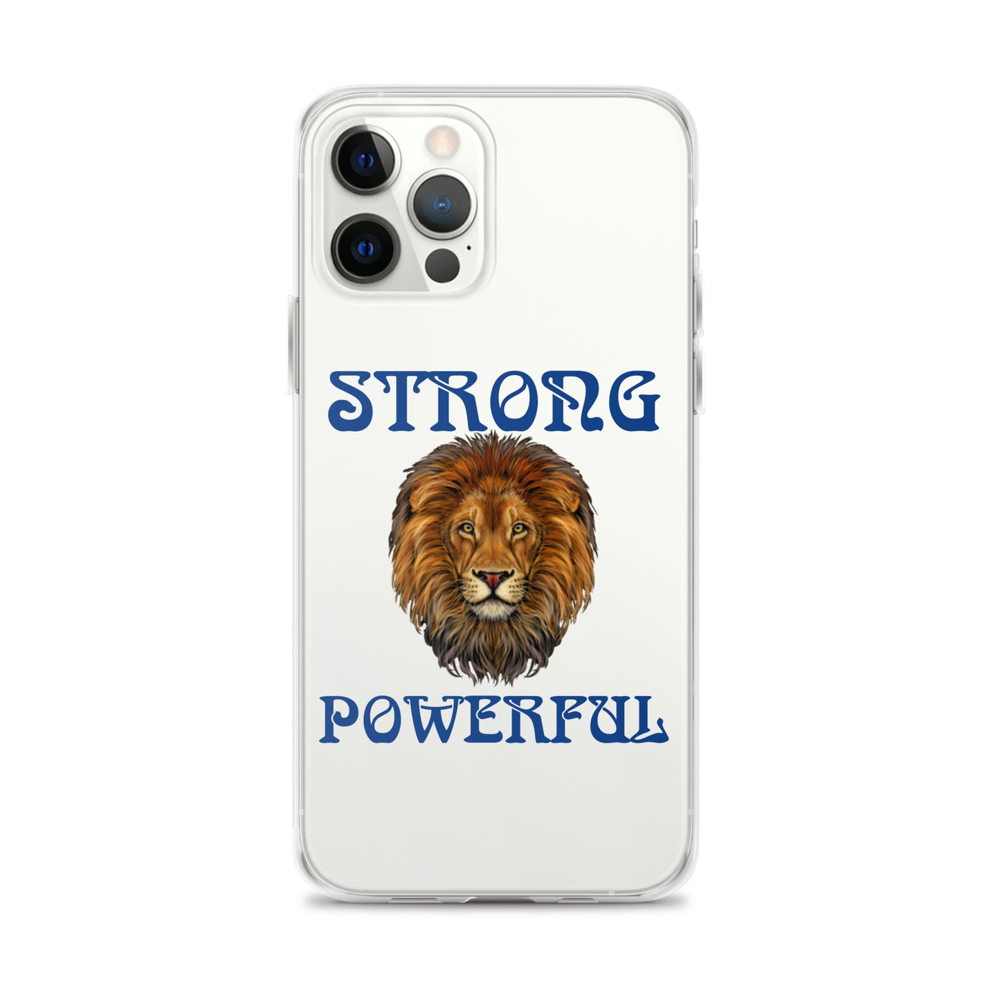 “STRONG,POWERFUL”Clear Case for iPhone® W/Blue Font