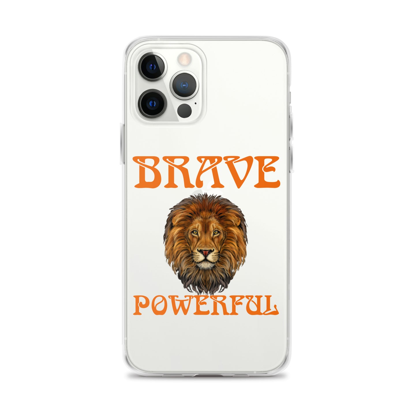 “BRAVE,POWERFUL”Clear Case for iPhone® W/Orange Font