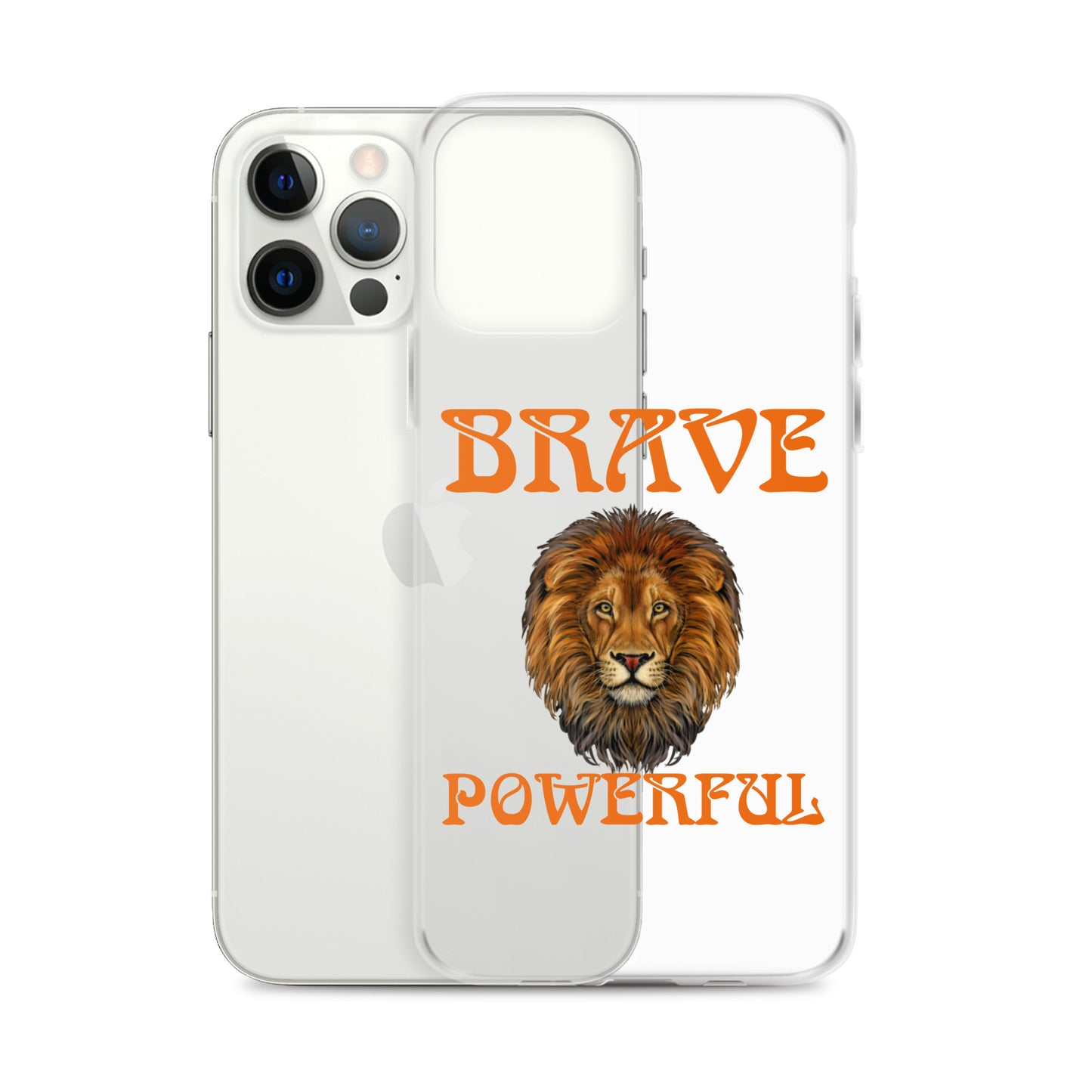 “BRAVE,POWERFUL”Clear Case for iPhone® W/Orange Font