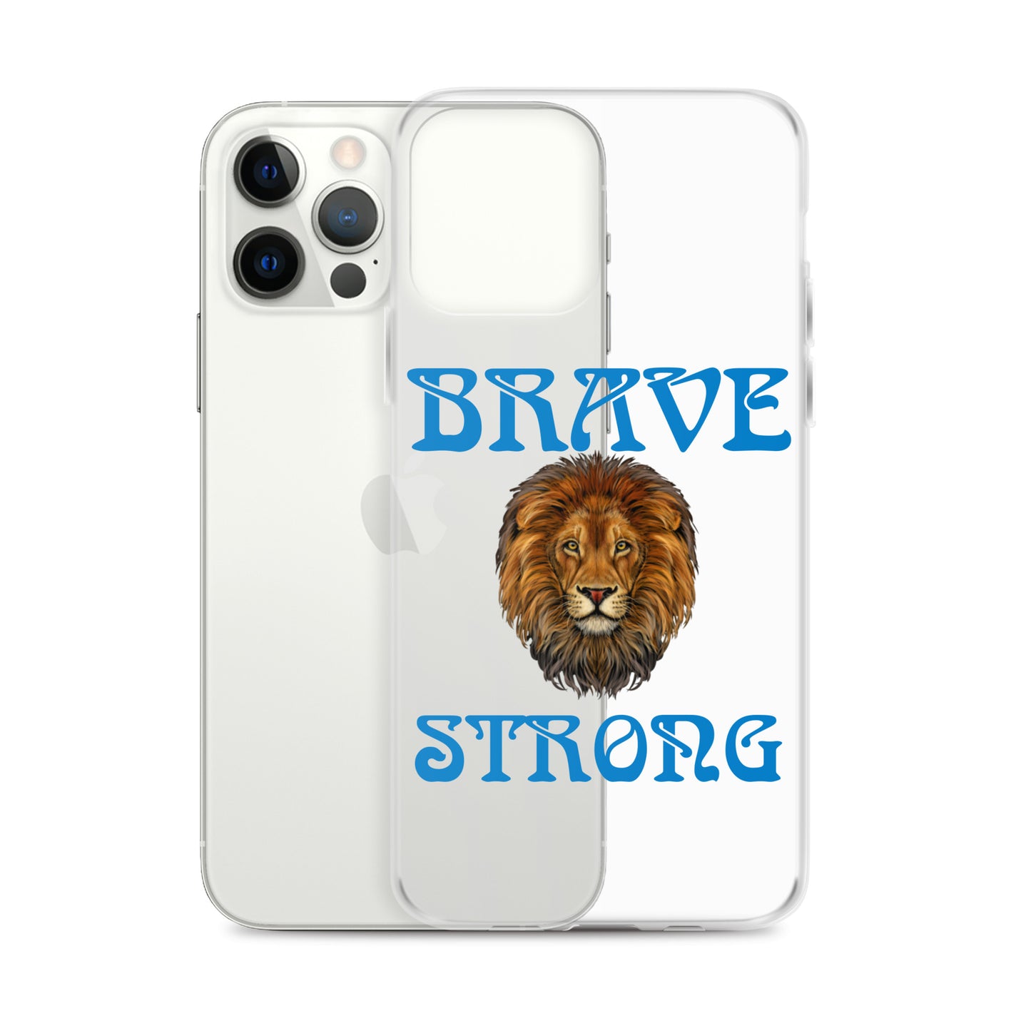 “BRAVE,STRONG”Clear Case for iPhone® W/Blue Font