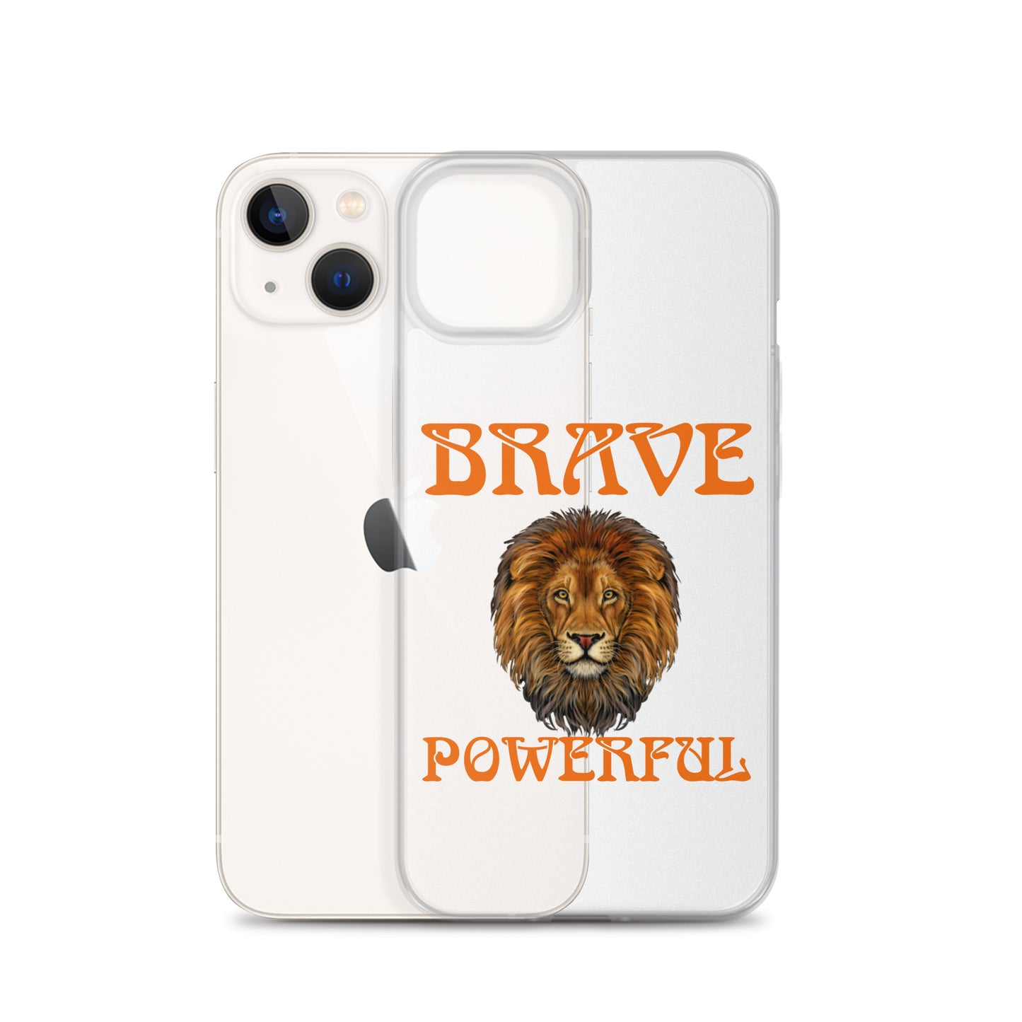 “BRAVE,POWERFUL”Clear Case for iPhone® W/Orange Font