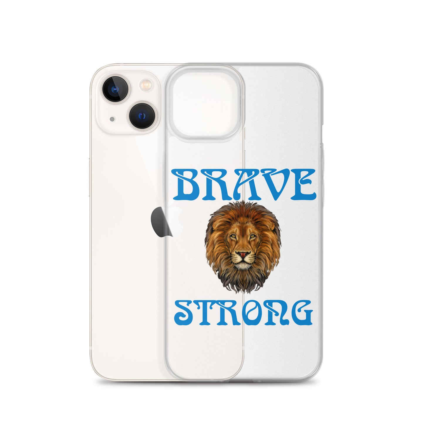 “BRAVE,STRONG”Clear Case for iPhone® W/Blue Font