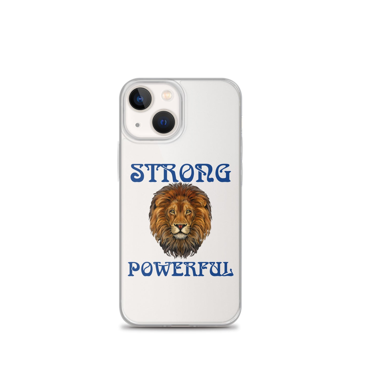 “STRONG,POWERFUL”Clear Case for iPhone® W/Blue Font