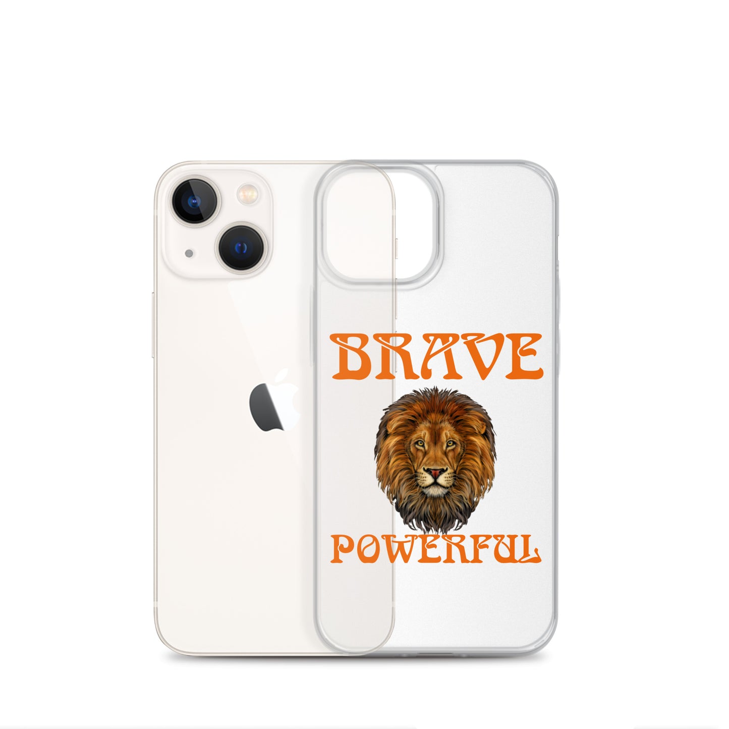 “BRAVE,POWERFUL”Clear Case for iPhone® W/Orange Font