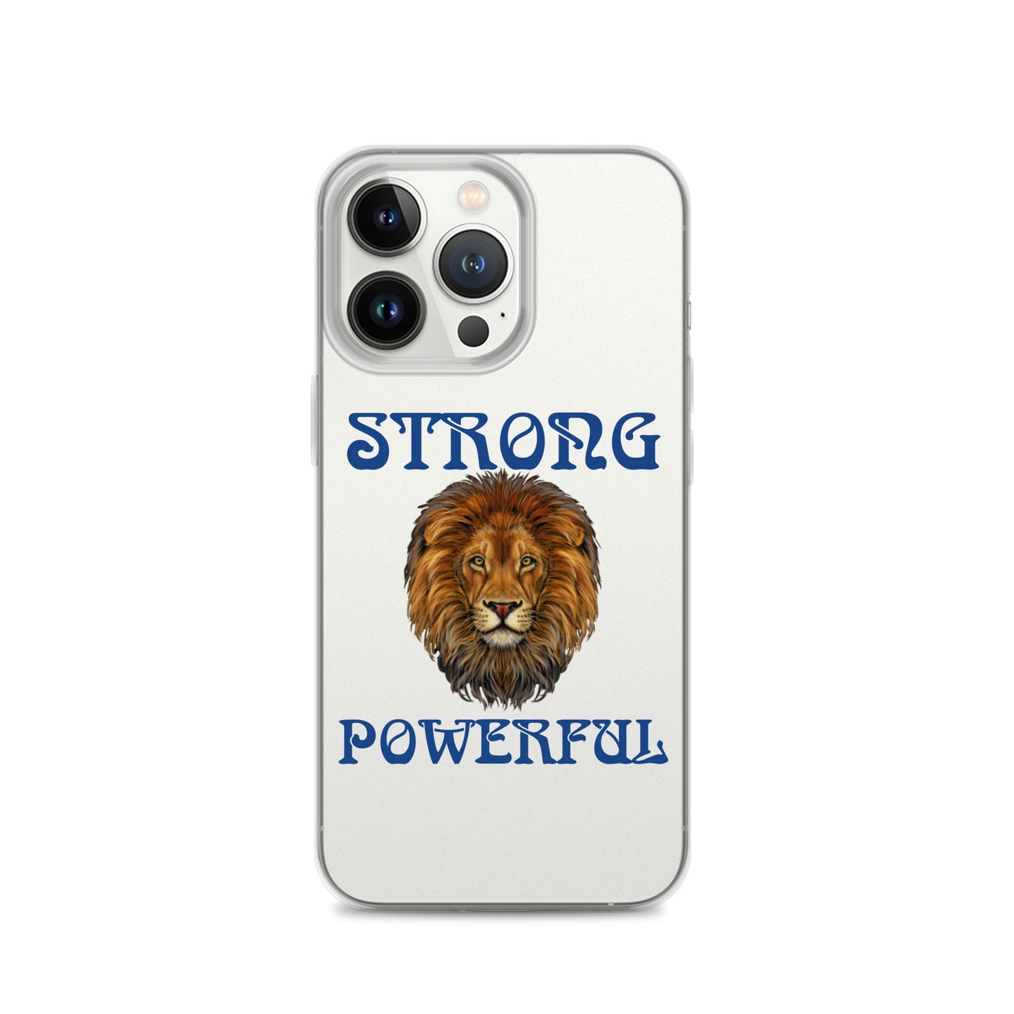 “STRONG,POWERFUL”Clear Case for iPhone® W/Blue Font