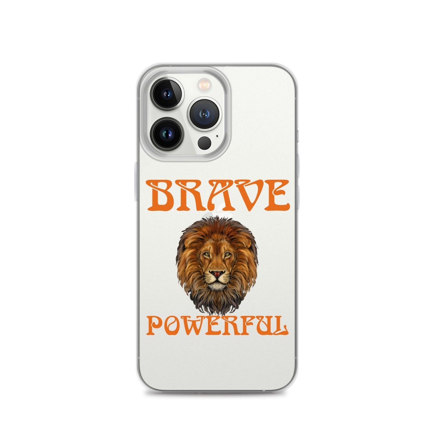 “BRAVE,POWERFUL”Clear Case for iPhone® W/Orange Font