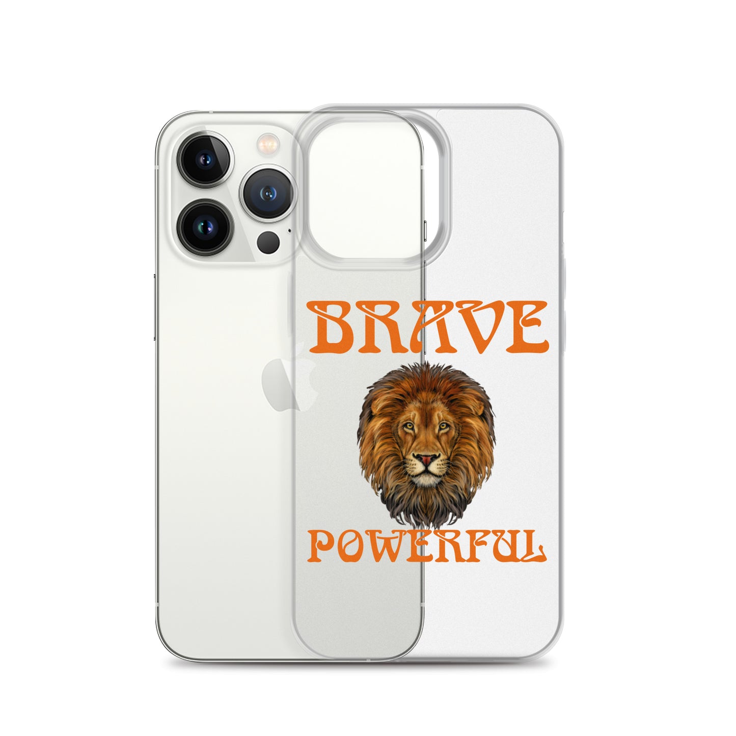 “BRAVE,POWERFUL”Clear Case for iPhone® W/Orange Font