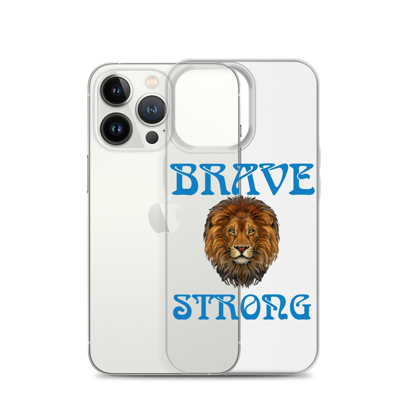 “BRAVE,STRONG”Clear Case for iPhone® W/Blue Font