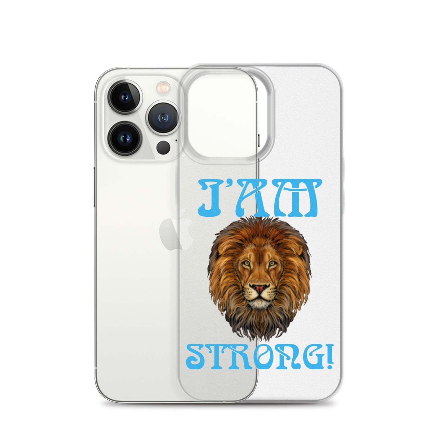 “I’AM STRONG!”Clear Case for iPhone® W/SkyBlue Font