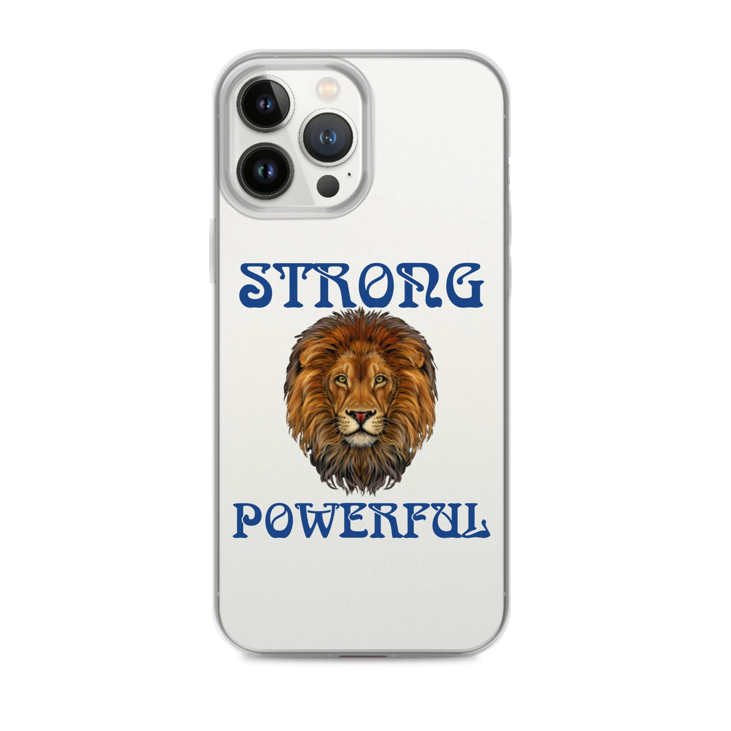 “STRONG,POWERFUL”Clear Case for iPhone® W/Blue Font