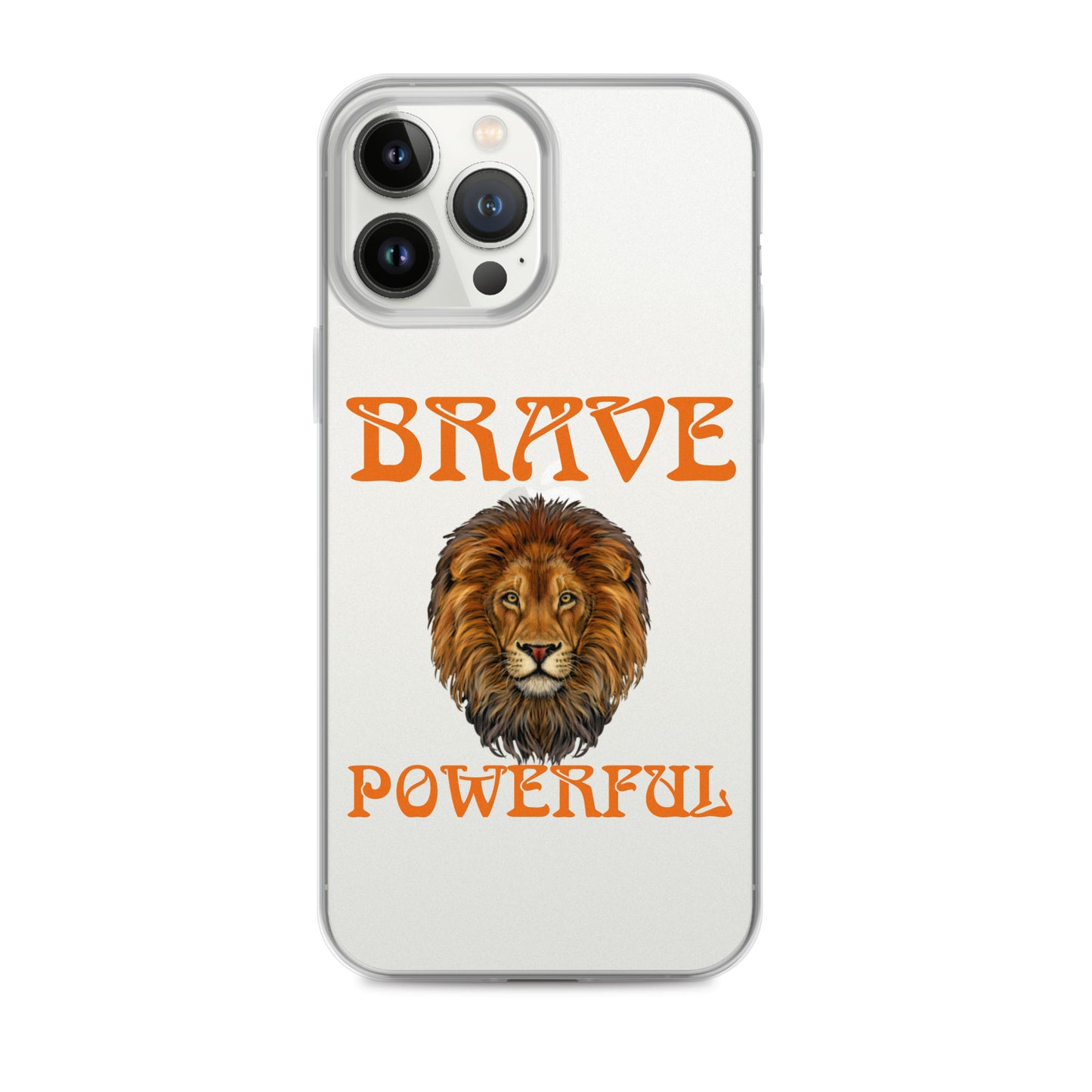 “BRAVE,POWERFUL”Clear Case for iPhone® W/Orange Font