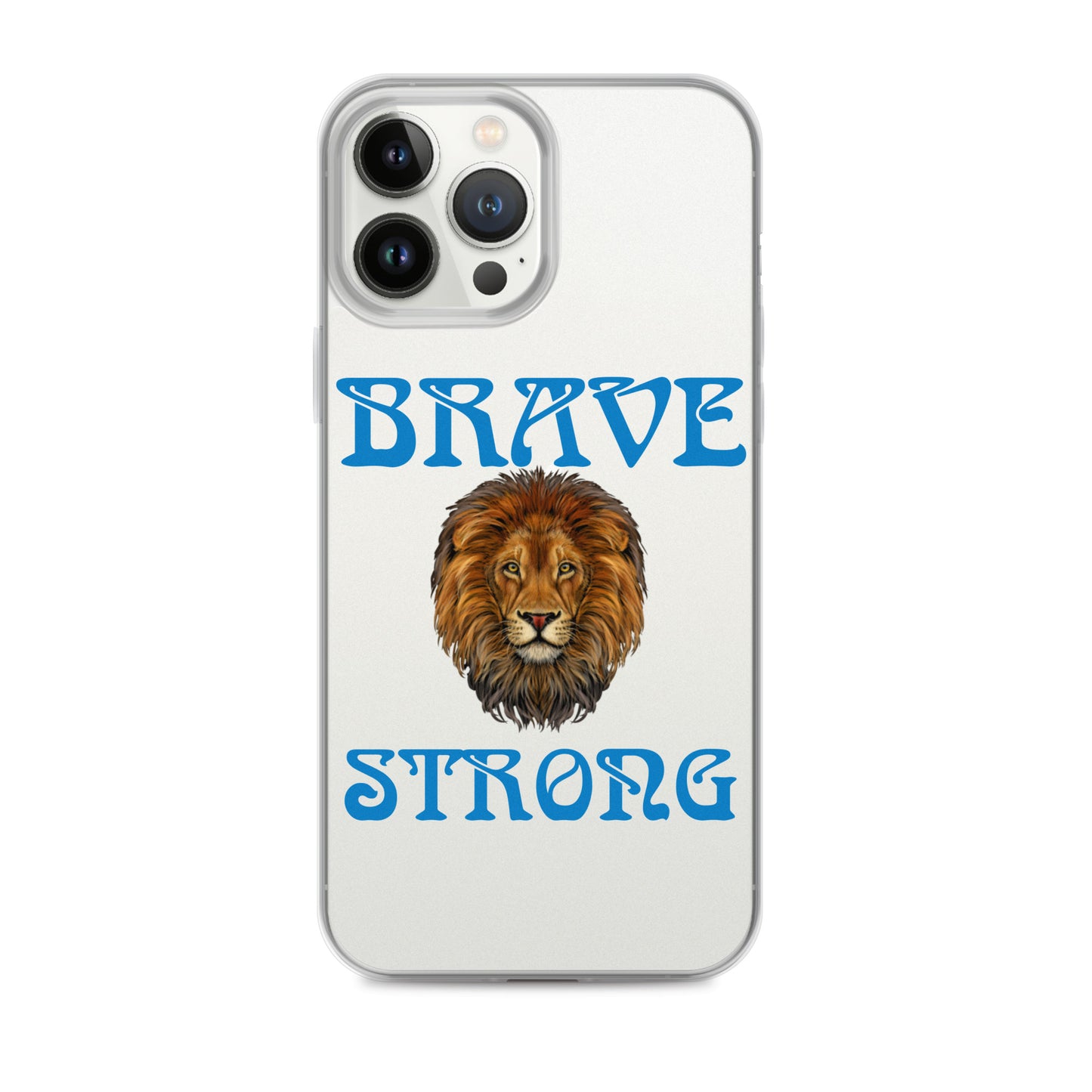 “BRAVE,STRONG”Clear Case for iPhone® W/Blue Font