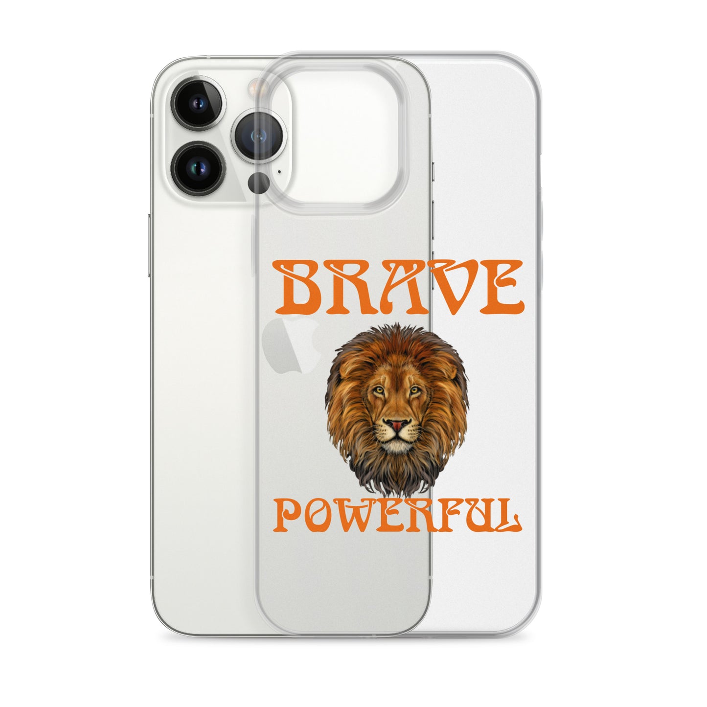 “BRAVE,POWERFUL”Clear Case for iPhone® W/Orange Font