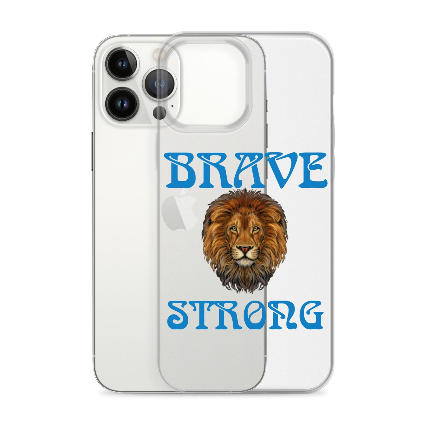 “BRAVE,STRONG”Clear Case for iPhone® W/Blue Font