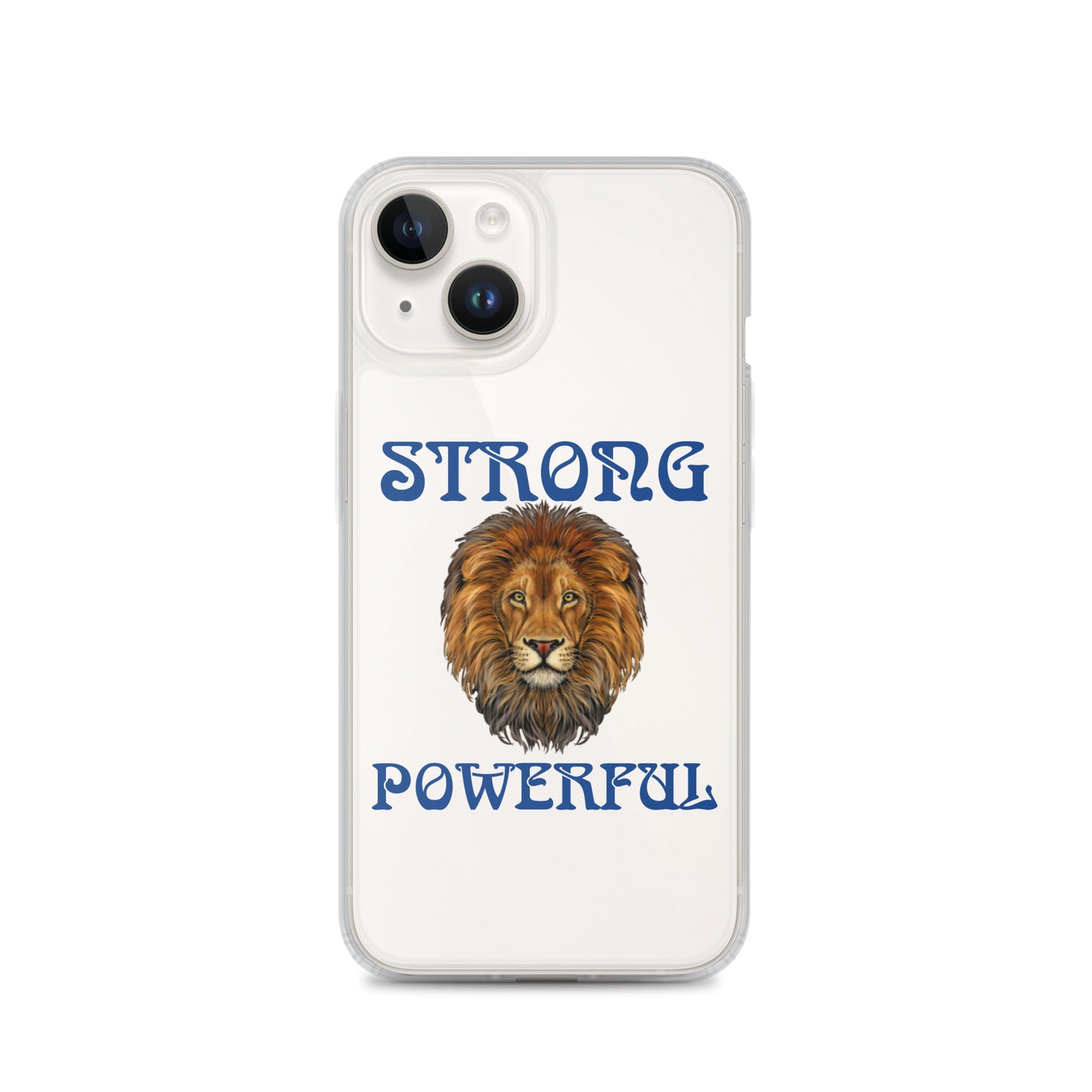 “STRONG,POWERFUL”Clear Case for iPhone® W/Blue Font