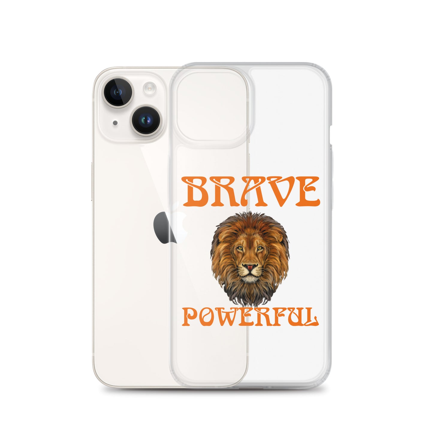 “BRAVE,POWERFUL”Clear Case for iPhone® W/Orange Font