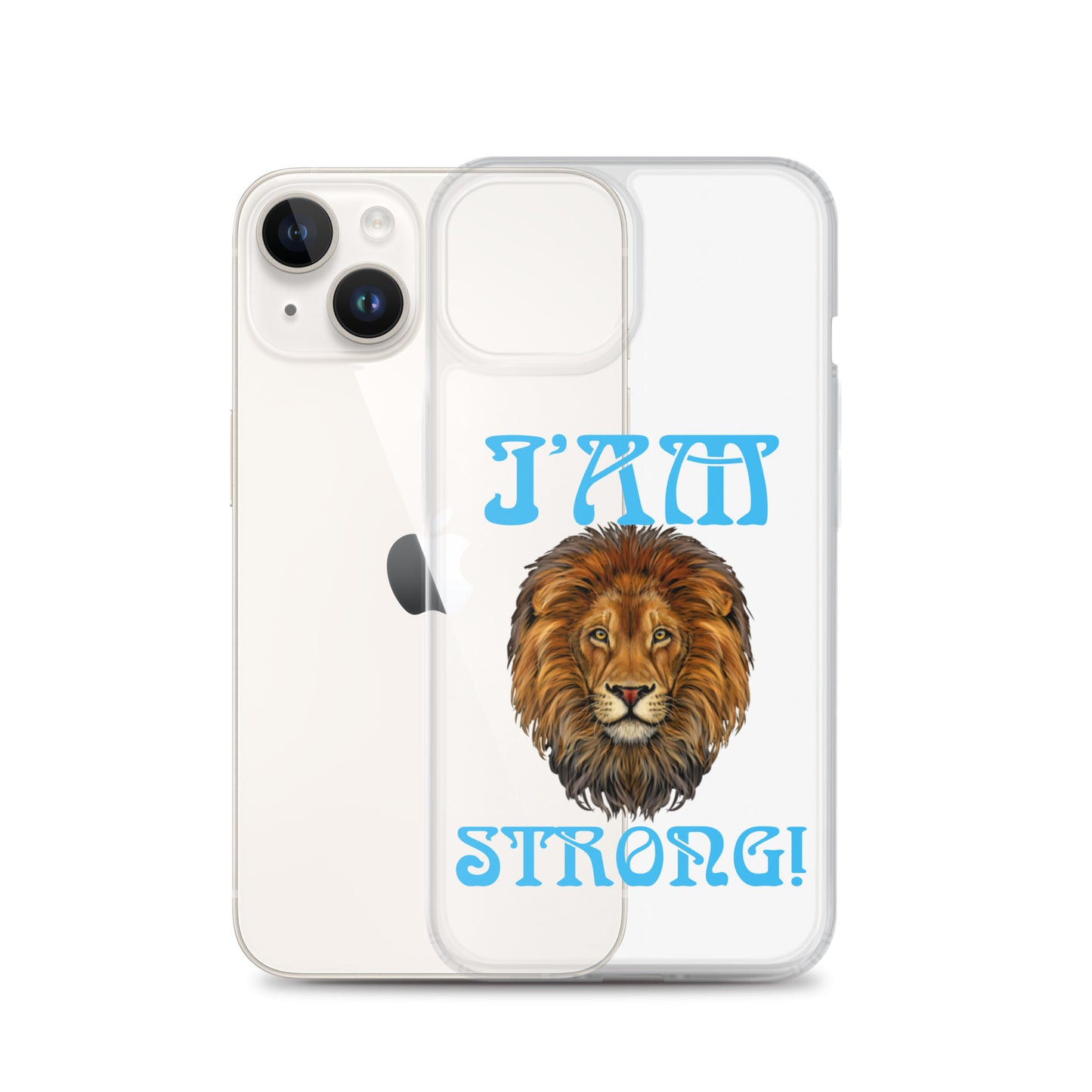 “I’AM STRONG!”Clear Case for iPhone® W/SkyBlue Font