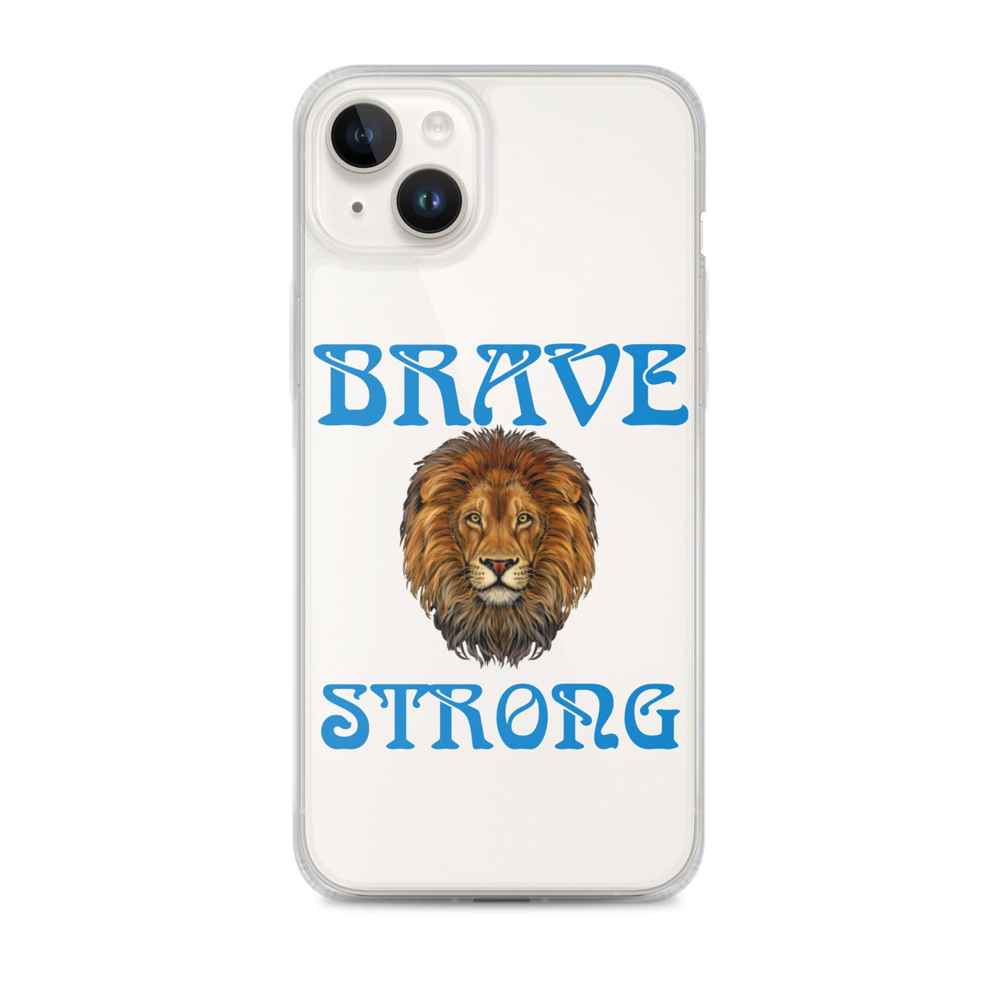 “BRAVE,STRONG”Clear Case for iPhone® W/Blue Font