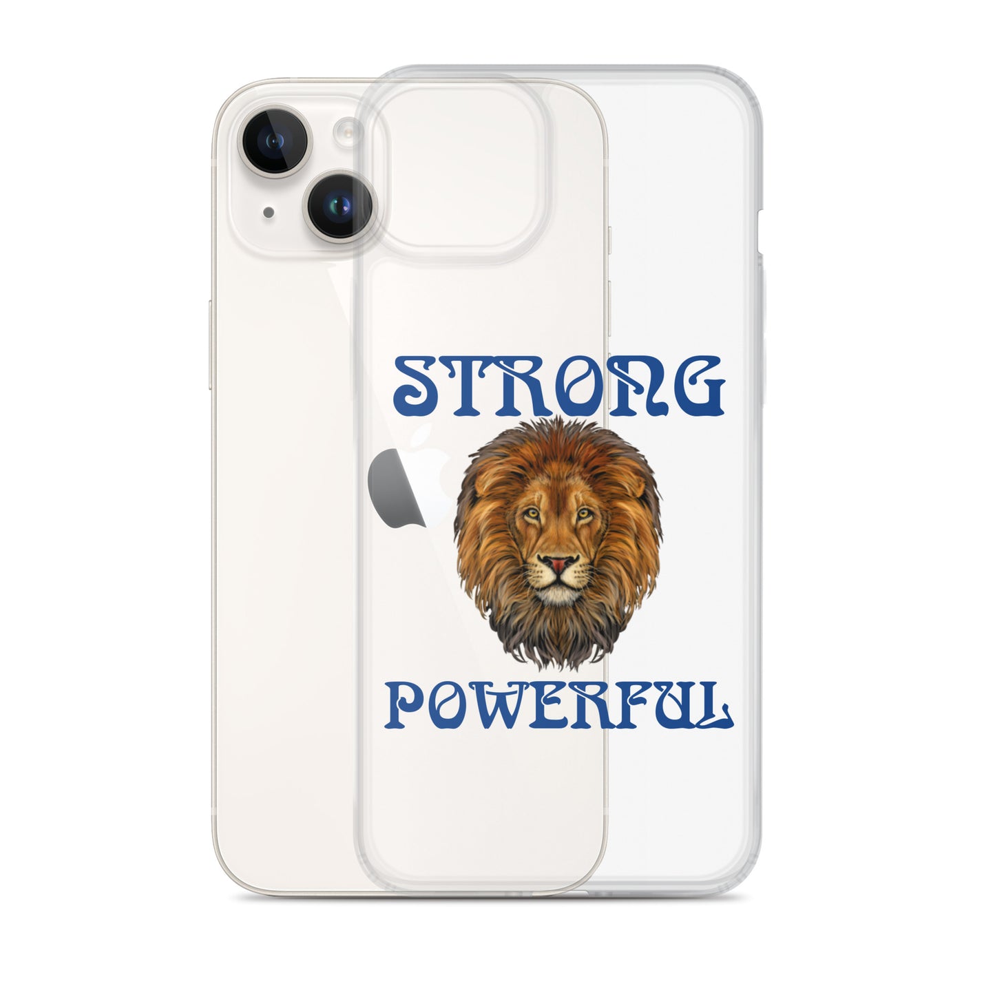 “STRONG,POWERFUL”Clear Case for iPhone® W/Blue Font