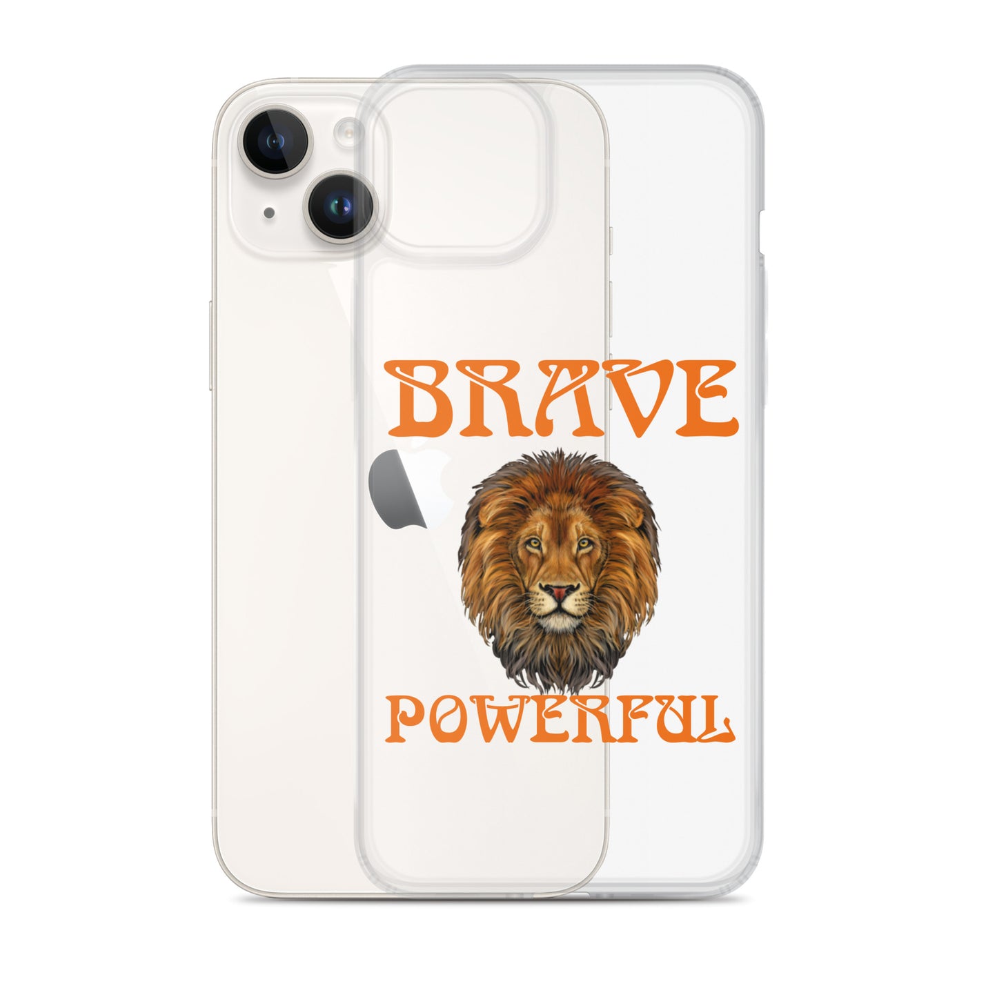 “BRAVE,POWERFUL”Clear Case for iPhone® W/Orange Font