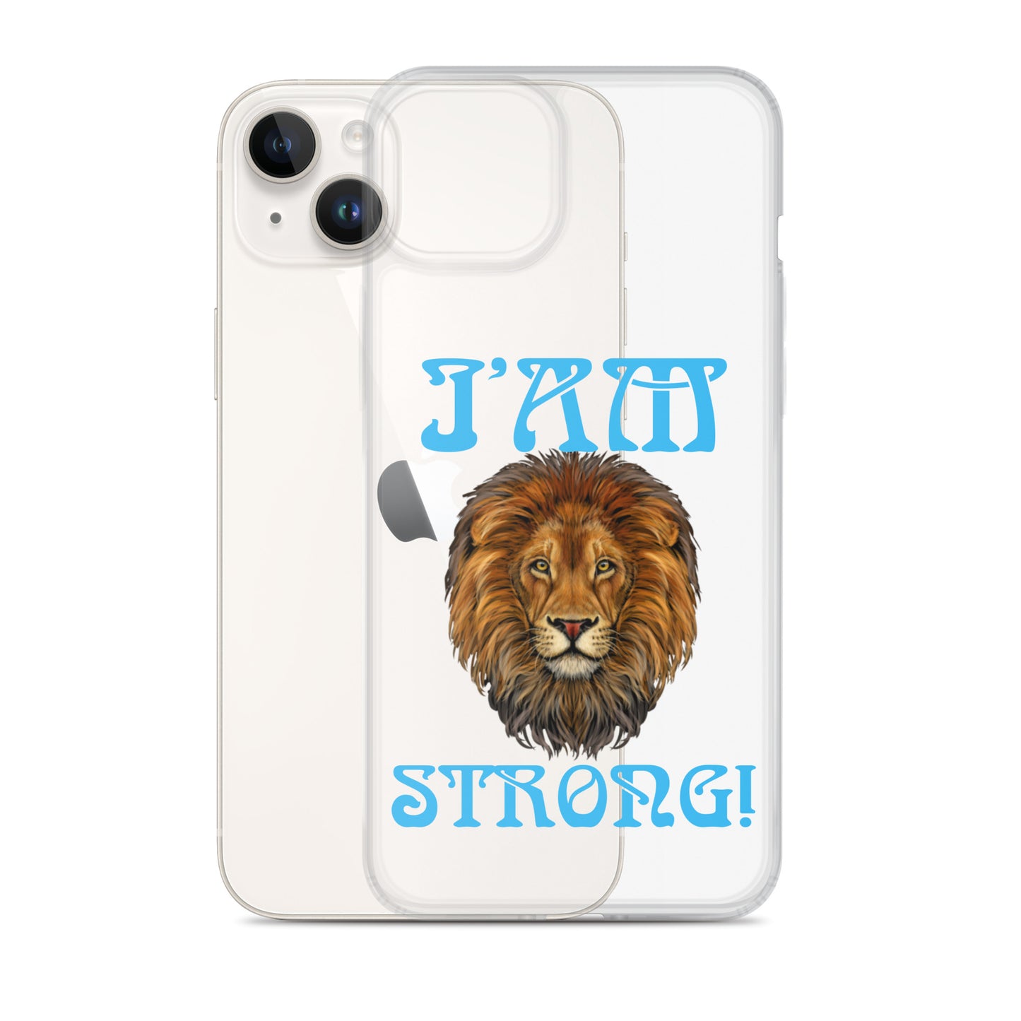 “I’AM STRONG!”Clear Case for iPhone® W/SkyBlue Font