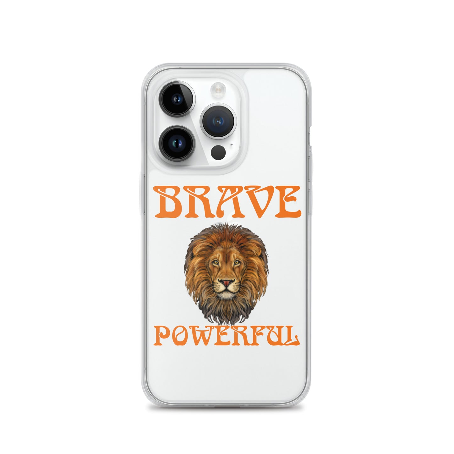 “BRAVE,POWERFUL”Clear Case for iPhone® W/Orange Font