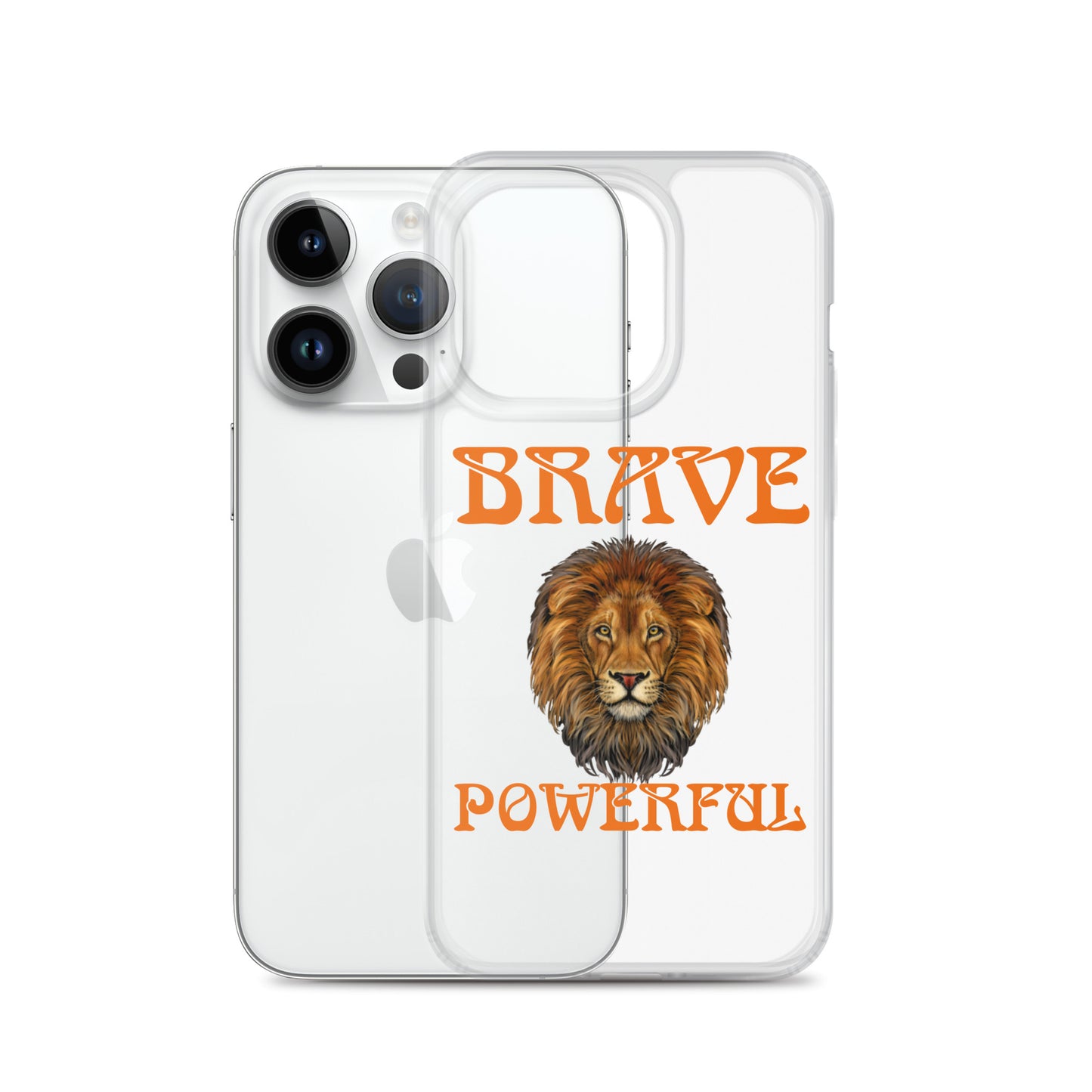 “BRAVE,POWERFUL”Clear Case for iPhone® W/Orange Font