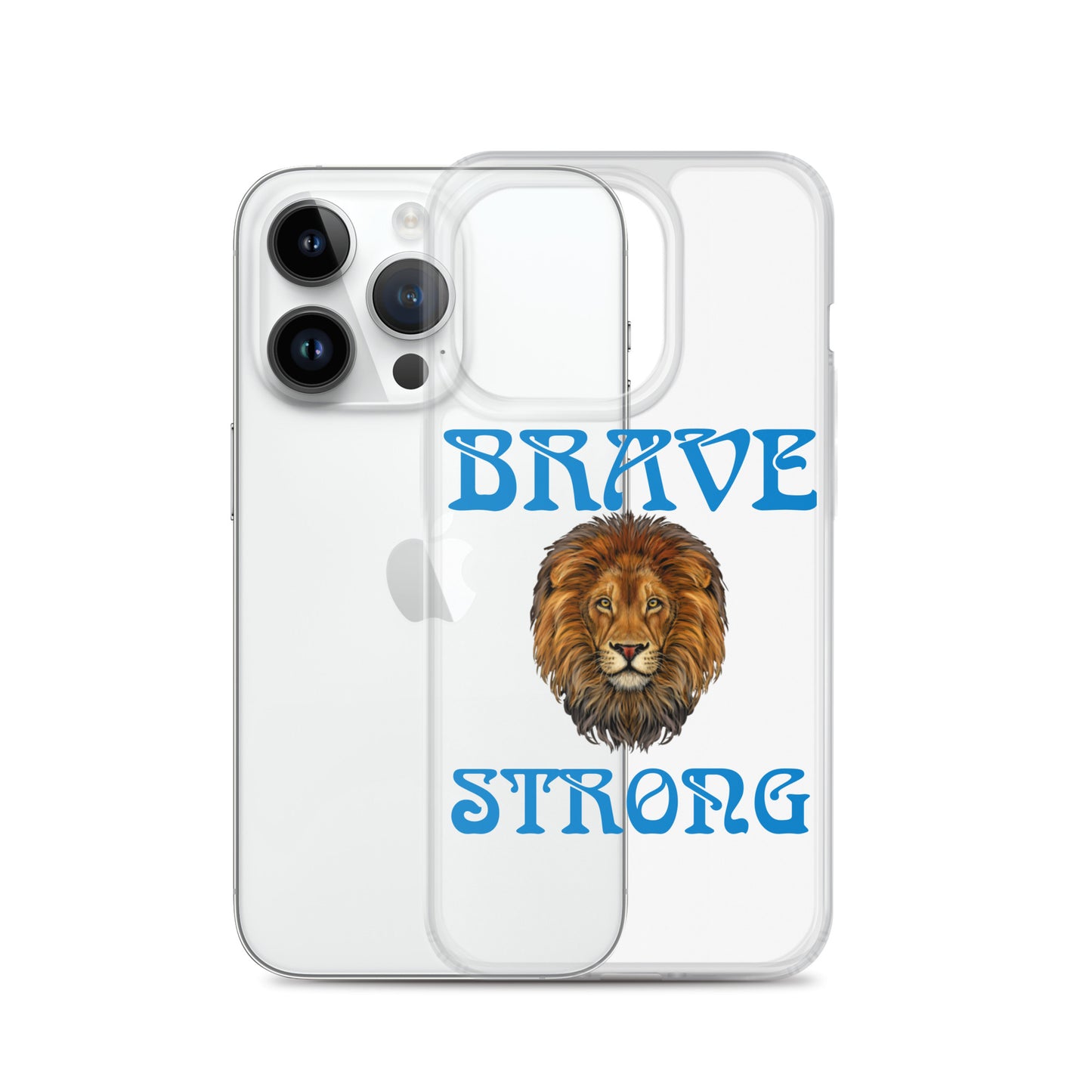 “BRAVE,STRONG”Clear Case for iPhone® W/Blue Font