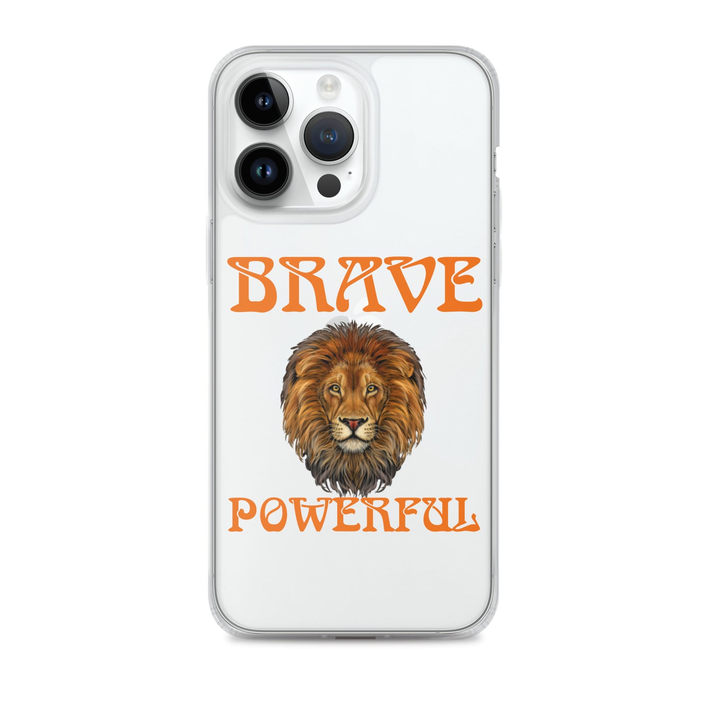 “BRAVE,POWERFUL”Clear Case for iPhone® W/Orange Font