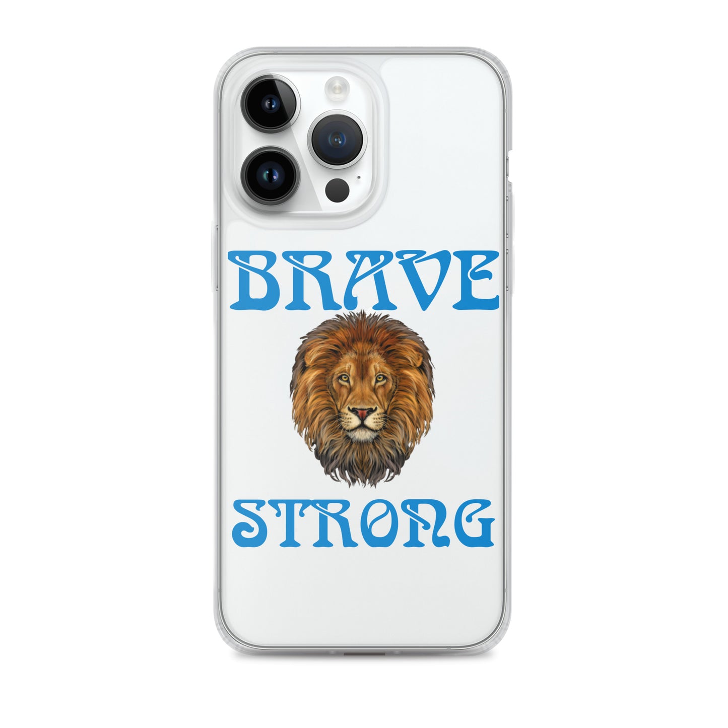 “BRAVE,STRONG”Clear Case for iPhone® W/Blue Font